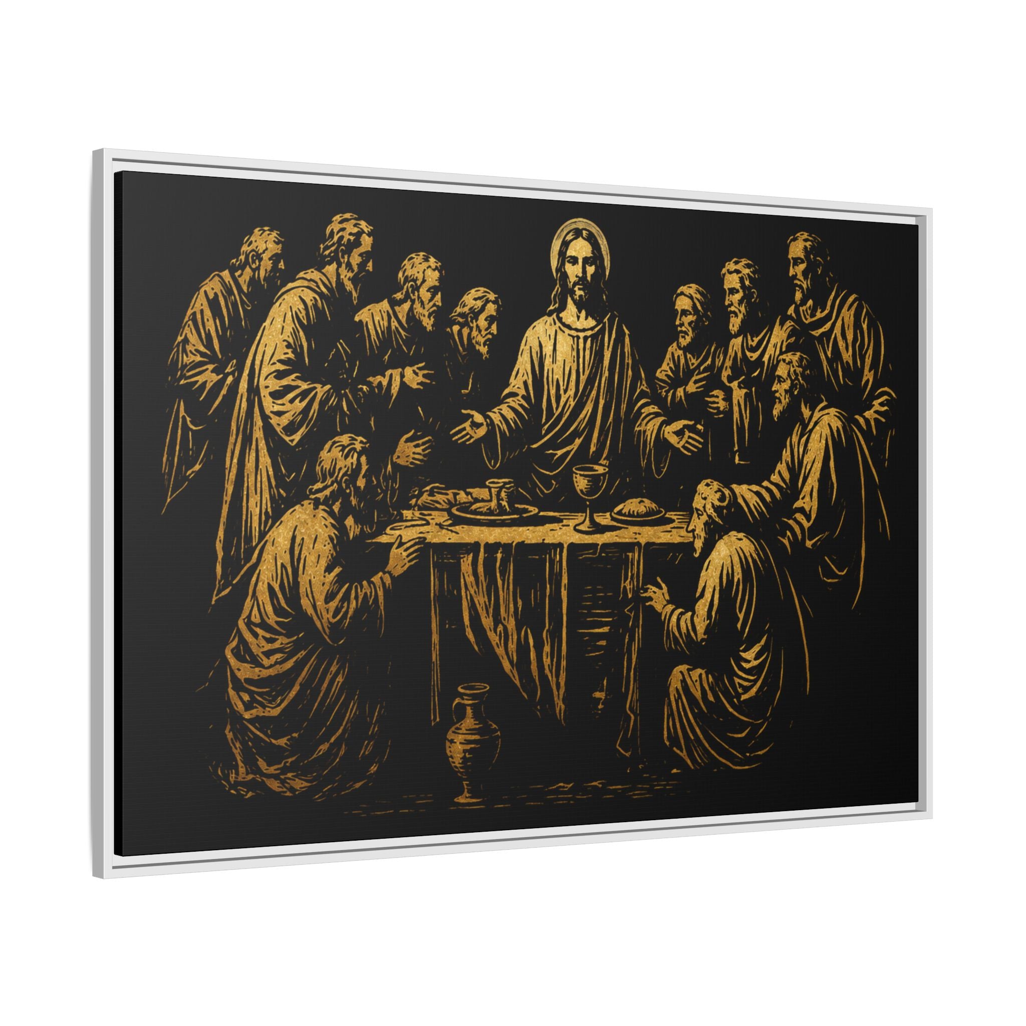 Framed Matte Canvas - The Last Supper Gold Illustration