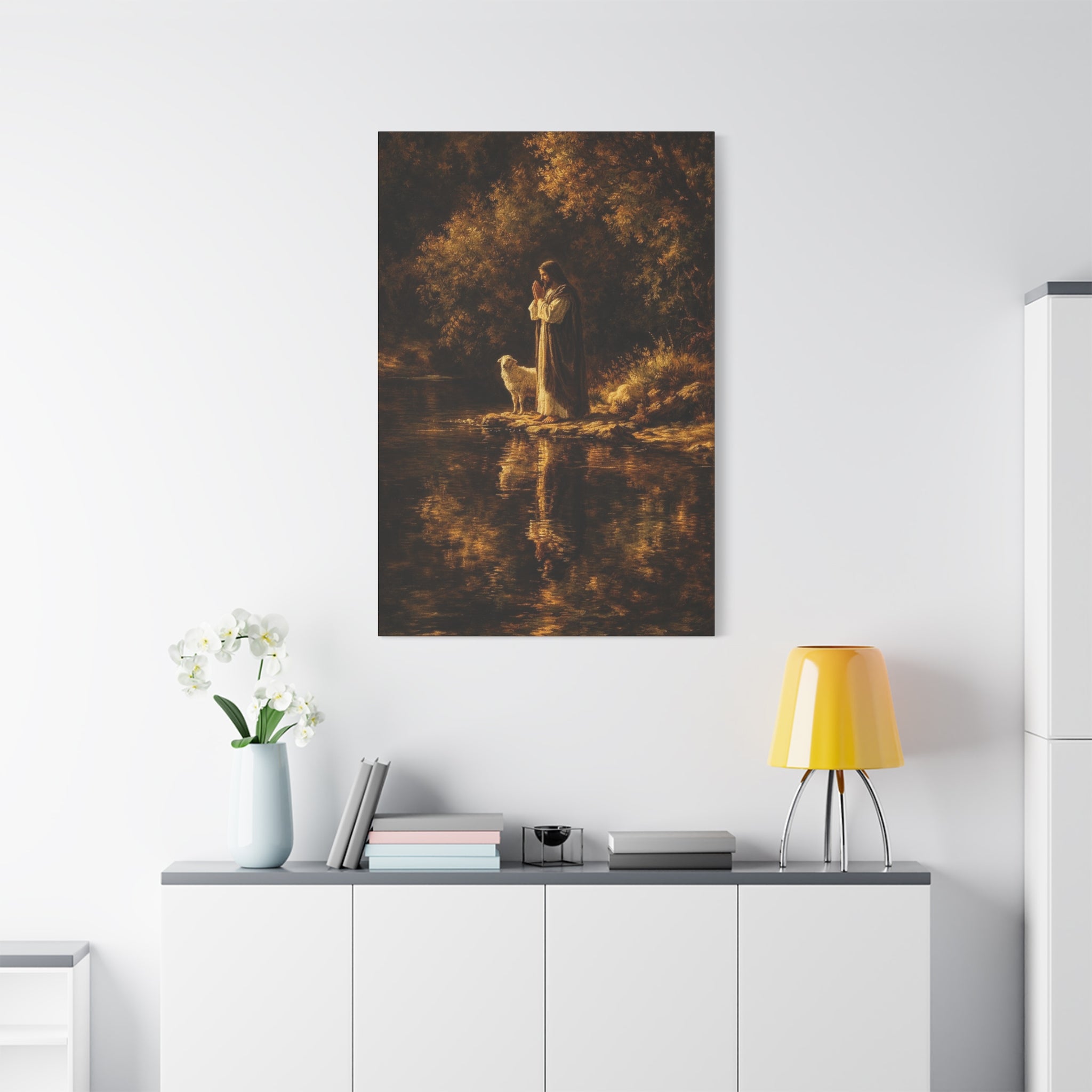 Jesus with Lamb Matte Canvas Wall Art – Peaceful Christian Religious Decor