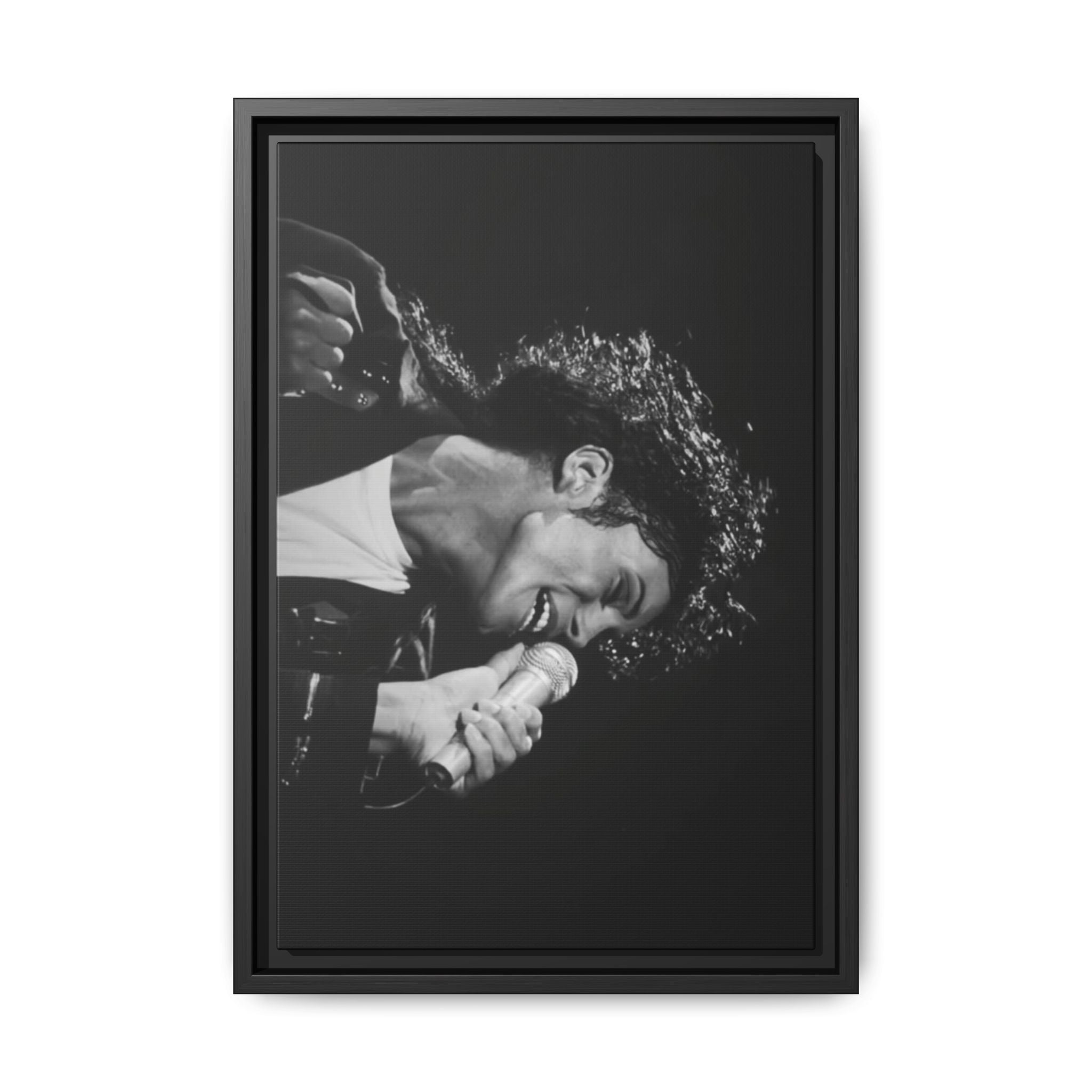 Black & White Rock Singer Matte Canvas Print (Framed)