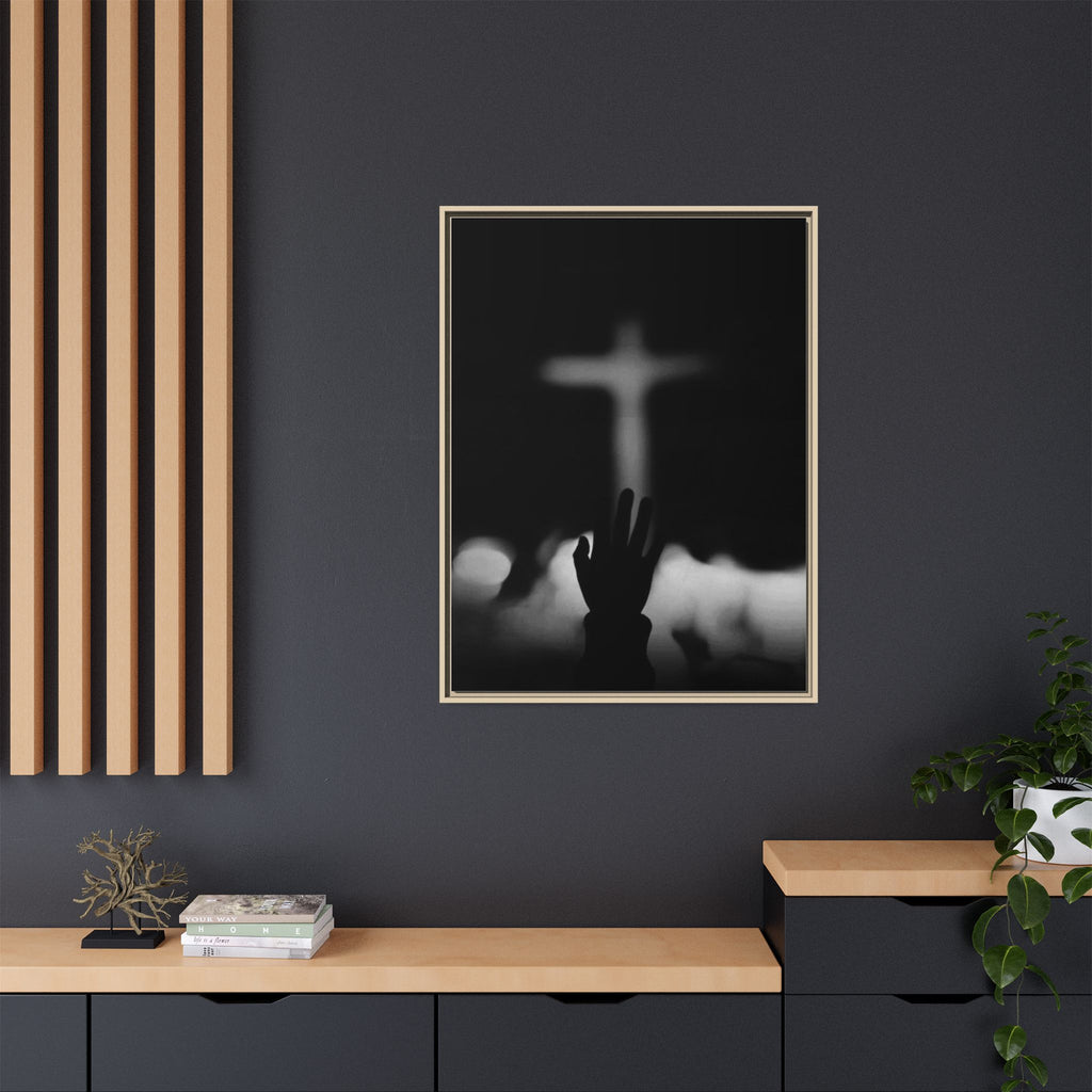 Framed Matte Canvas - Worship Silhouette Cross Wall Art