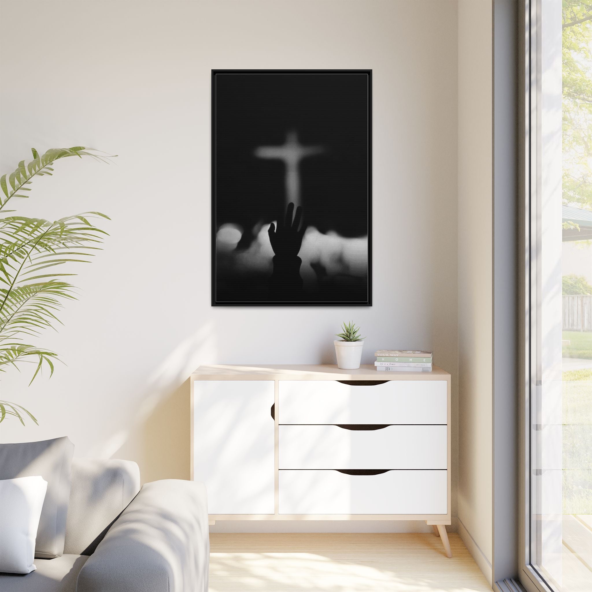 Framed Matte Canvas - Worship Silhouette Cross Wall Art