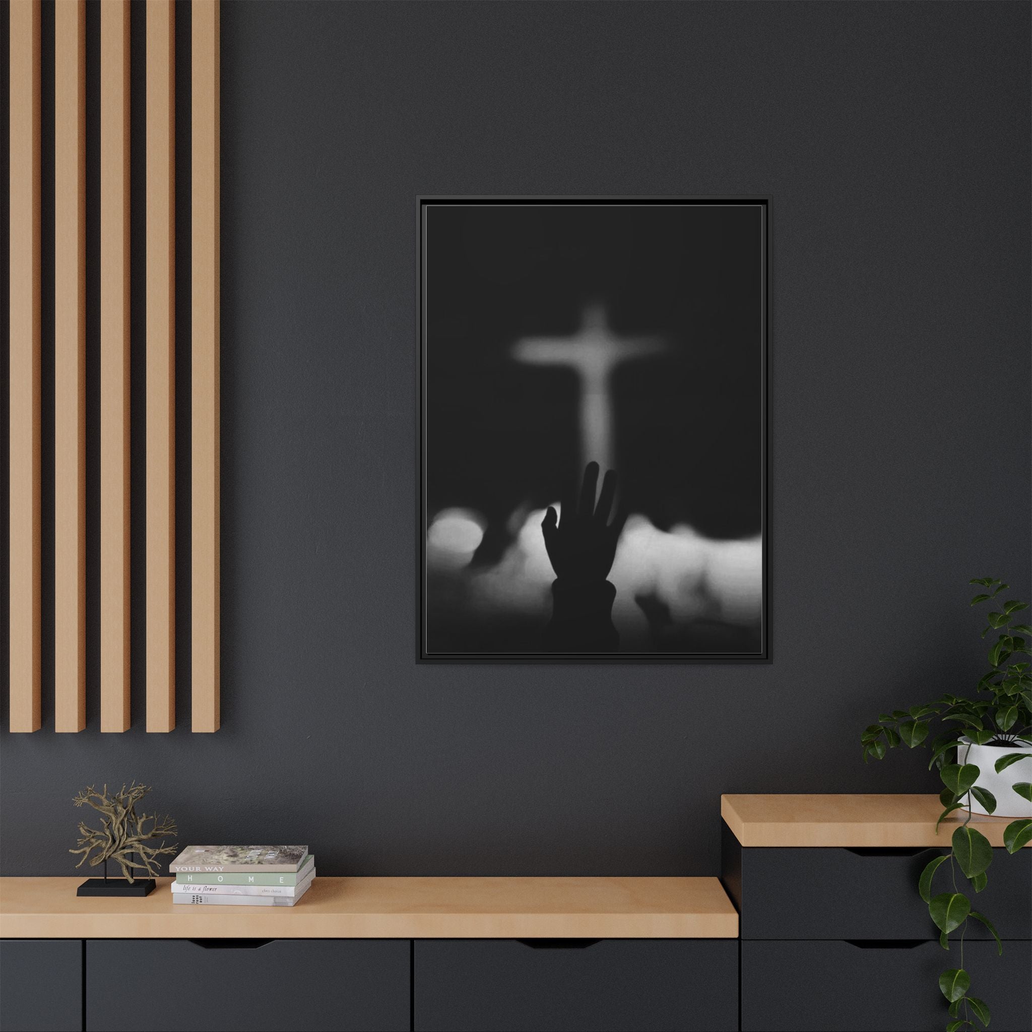 Framed Matte Canvas - Worship Silhouette Cross Wall Art