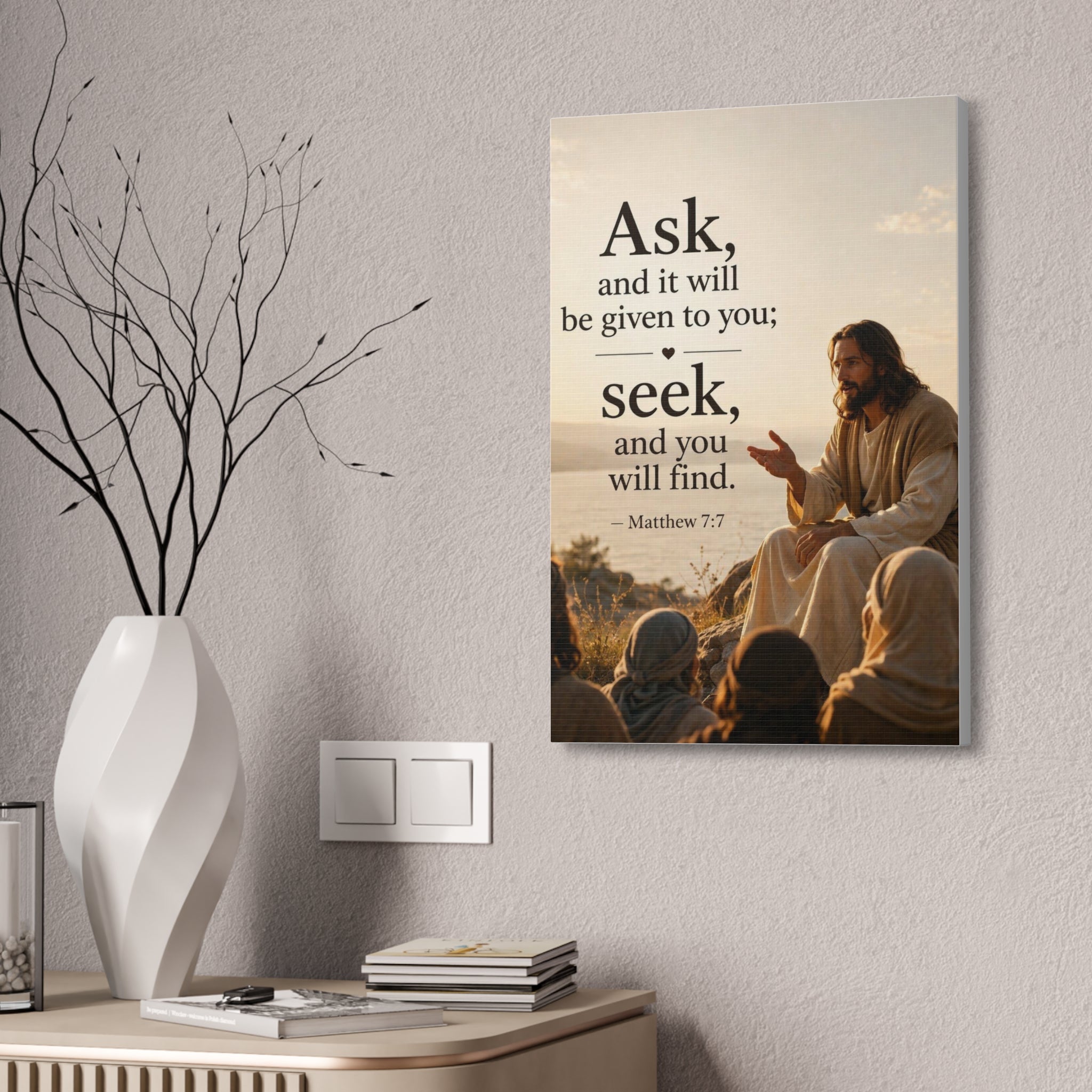 Canvas: "Ask and it will be given to you; seek, and you will find." (Matthew 7:7) — Inspirational Christian Wall Art
