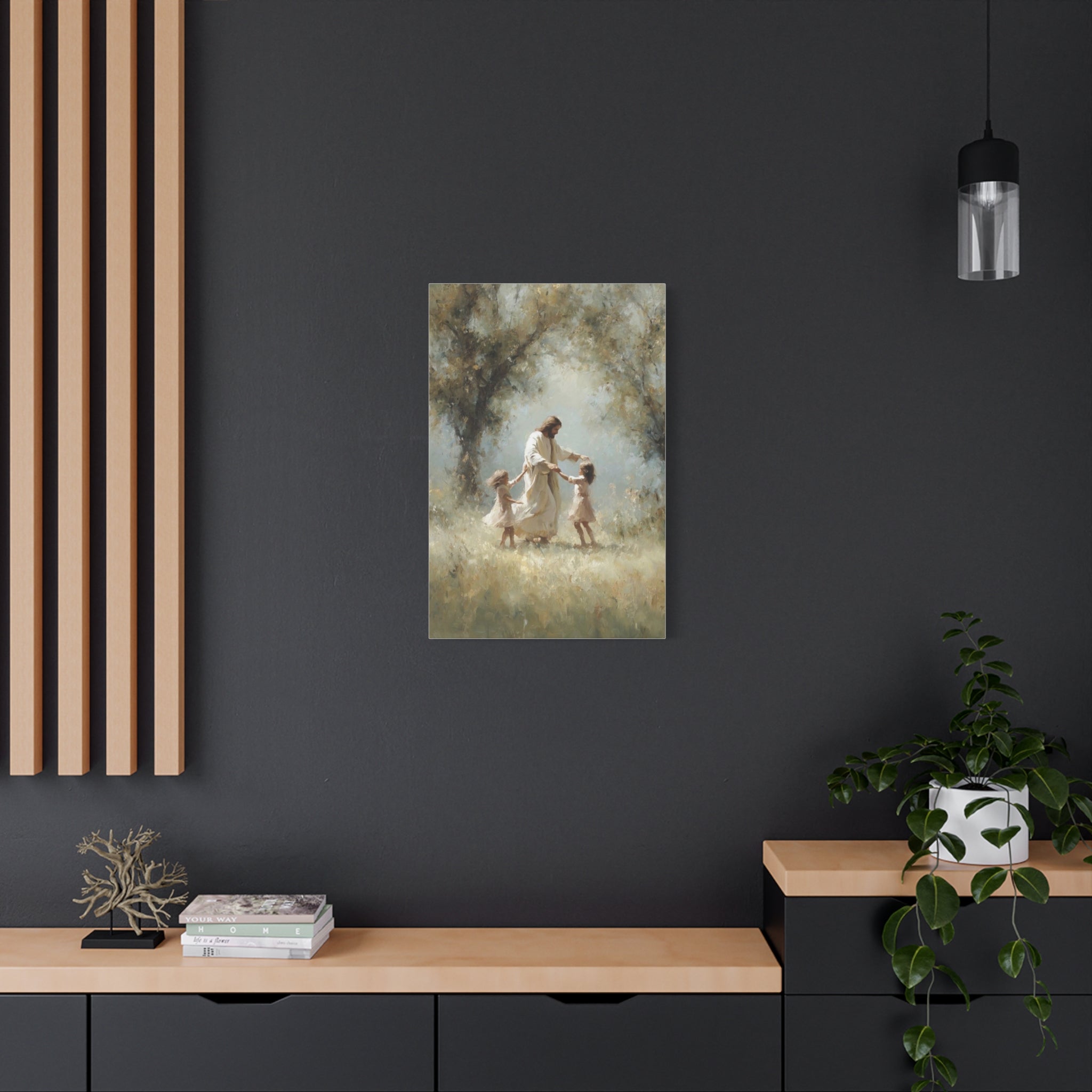 Jesus Dancing with Children Matte Canvas Wall Art — Religious Christian Home Decor