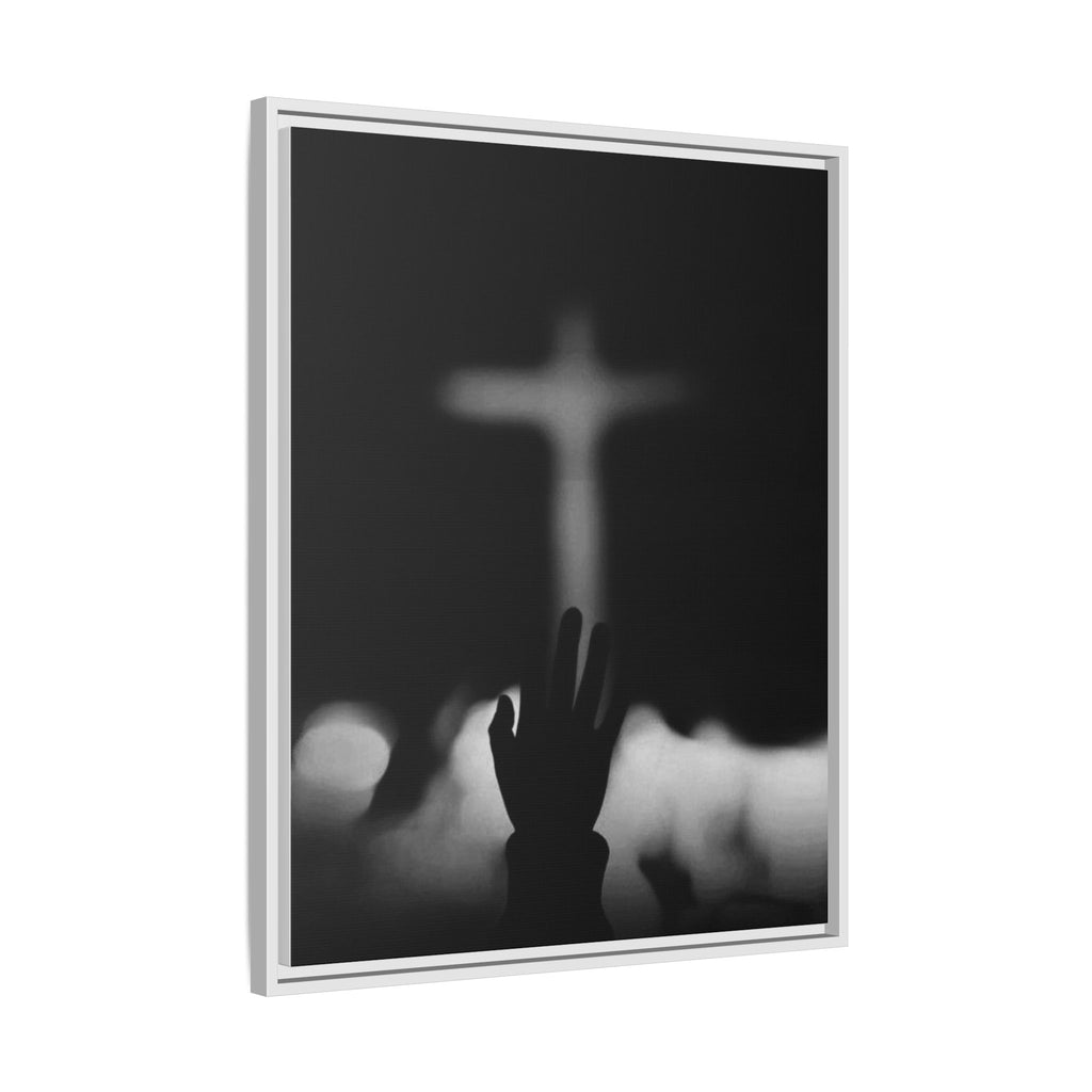 Framed Matte Canvas - Worship Silhouette Cross Wall Art