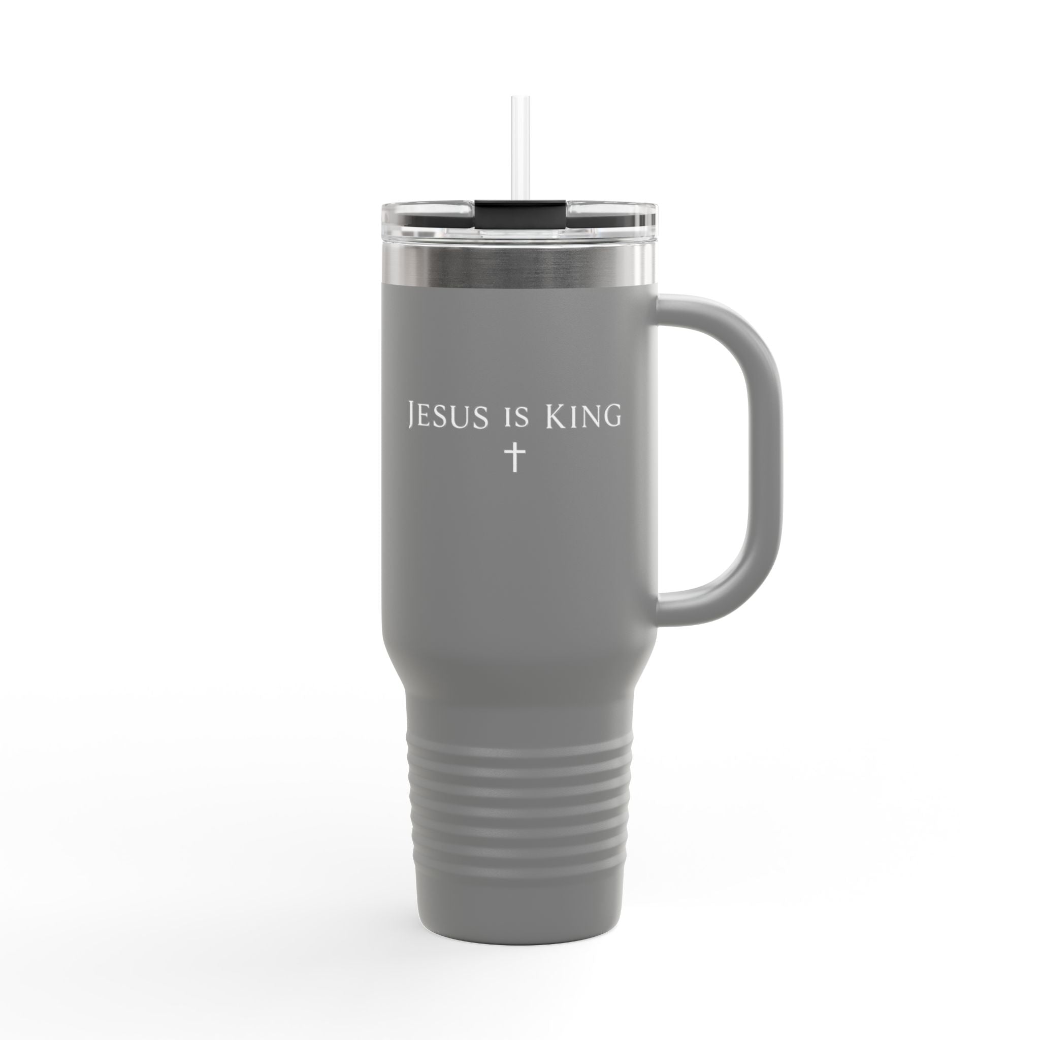 40oz Insulated Travel Mug — White Stainless Tumbler with Lid & Straw