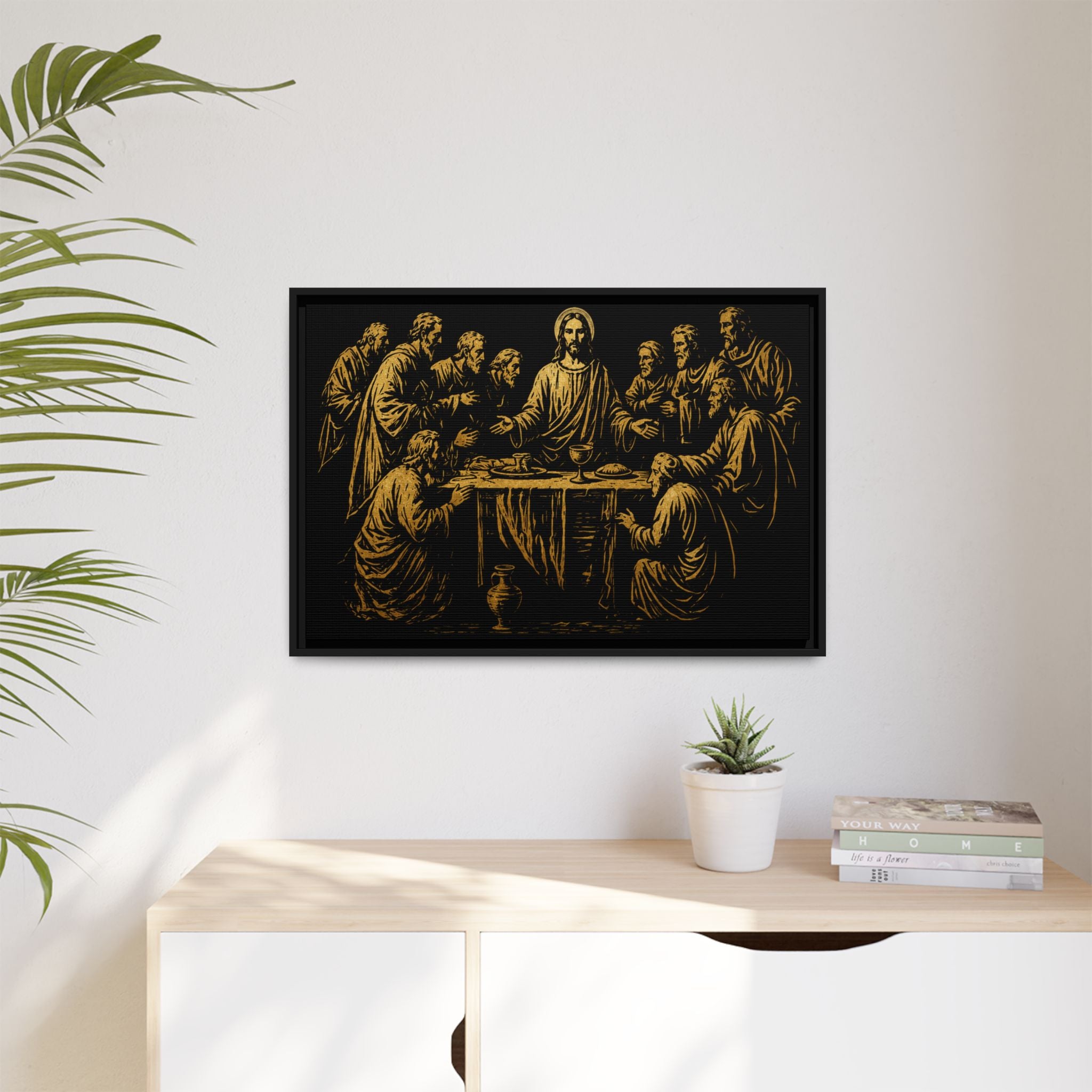 Framed Matte Canvas - The Last Supper Gold Illustration