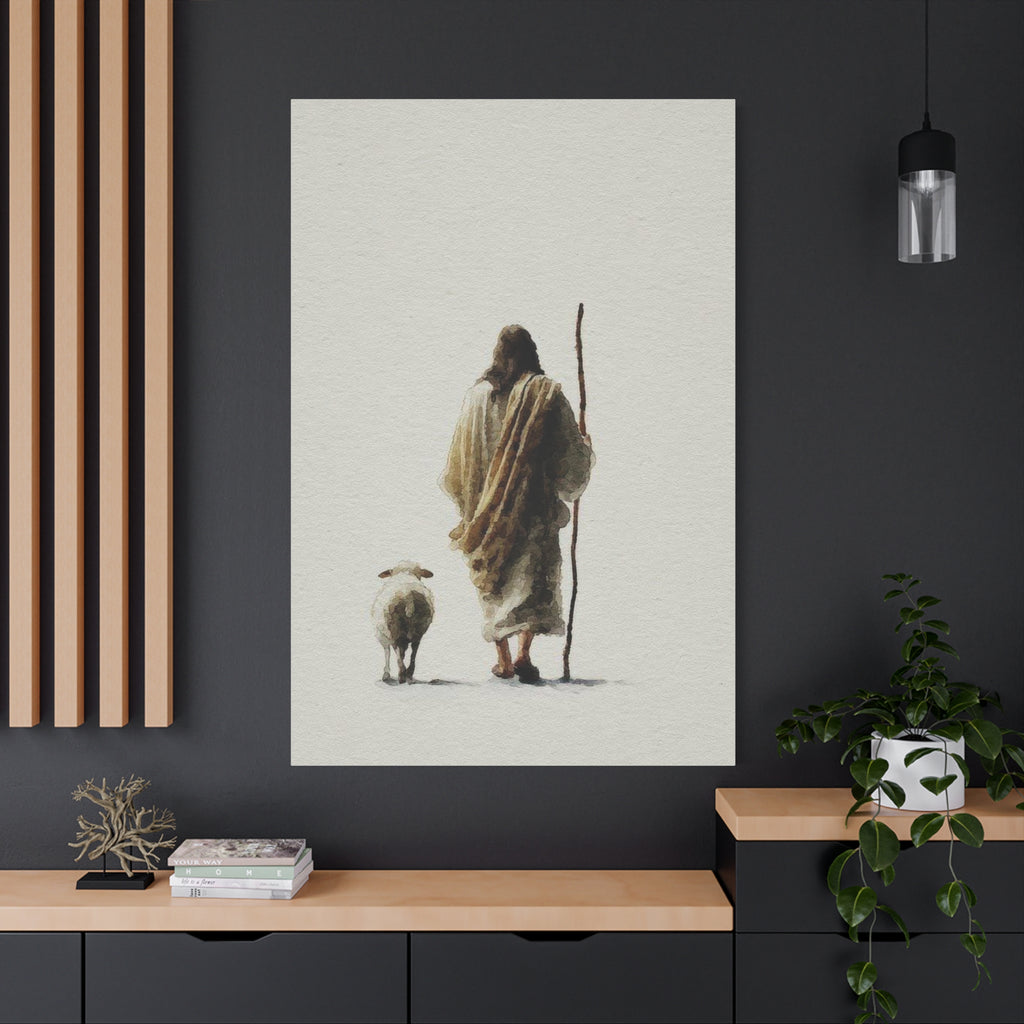 Christian Shepherd Canvas Print – Jesus With Lamb Matte Stretched Wall Art