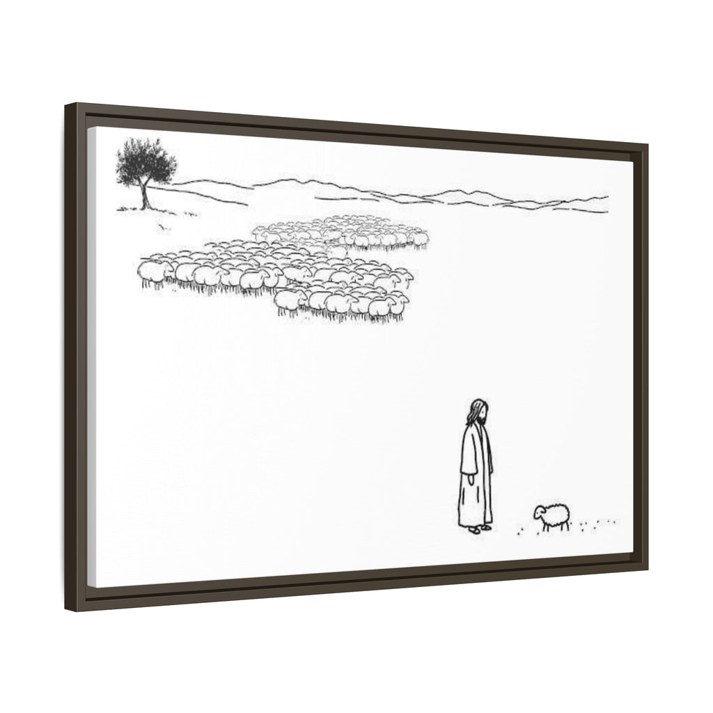 Framed Matte Canvas Print — Minimal The Good Shepherd & Flock Line Art