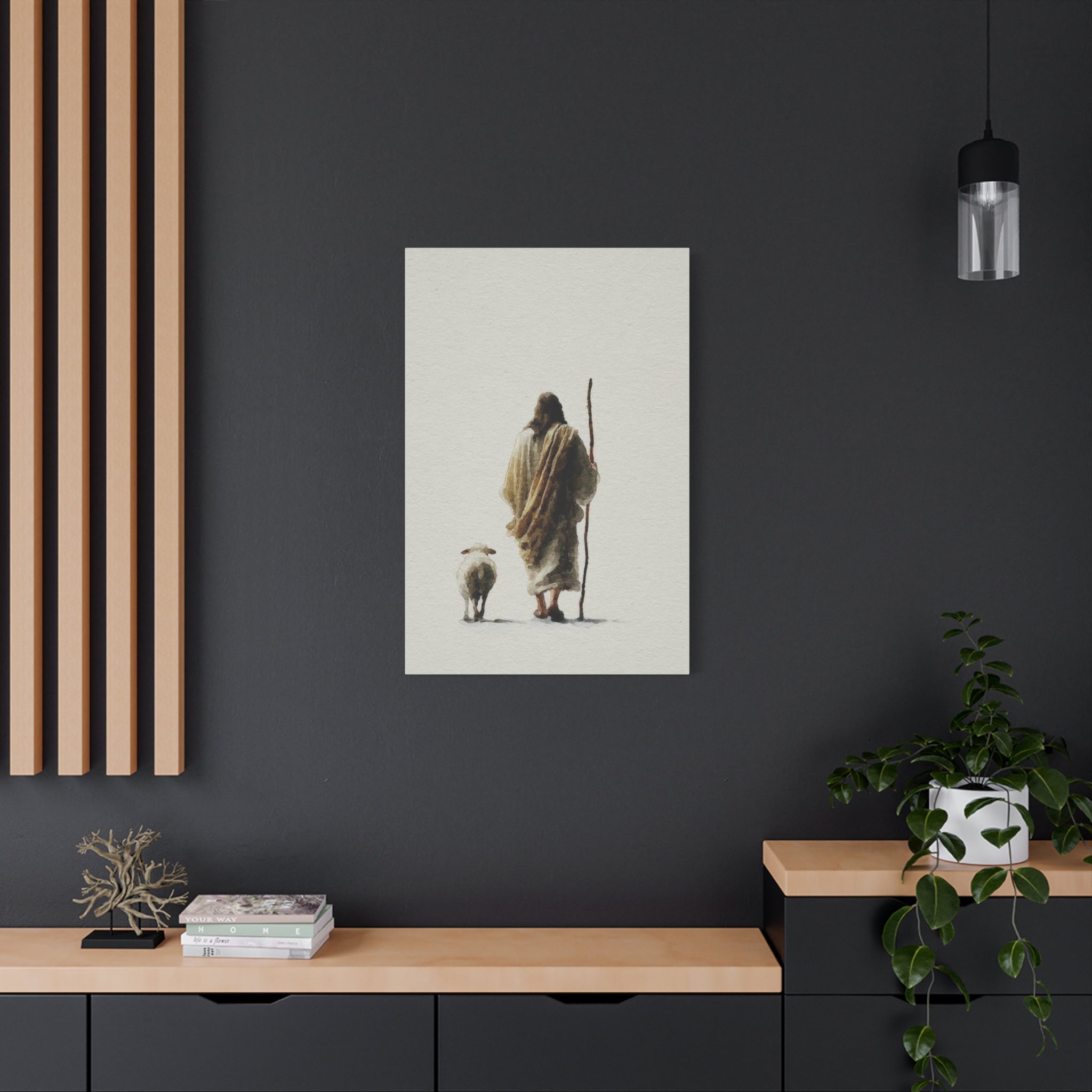 Christian Shepherd Canvas Print – Jesus With Lamb Matte Stretched Wall Art