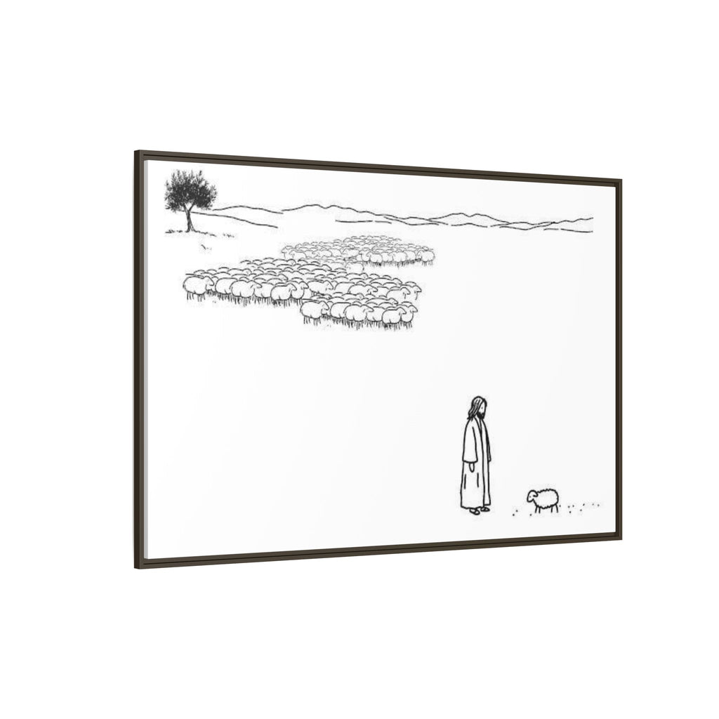 Framed Matte Canvas Print — Minimal The Good Shepherd & Flock Line Art