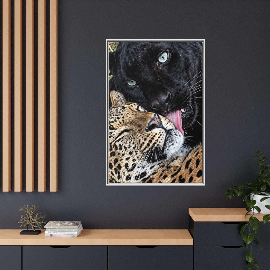 Big Cat Portrait Matte Canvas Framed — 'Perfect' Love-Themed Multi-Color Wall Art