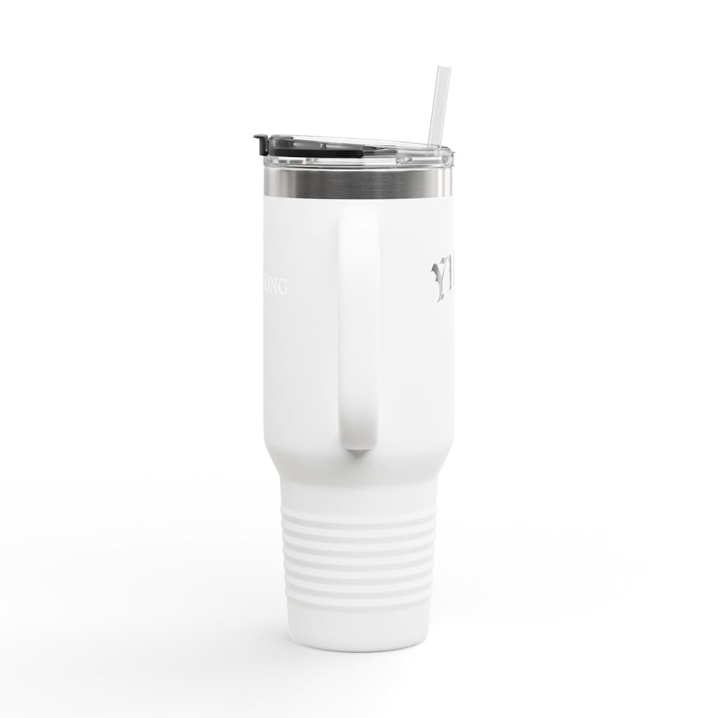 40oz Insulated Travel Mug — White Stainless Tumbler with Lid & Straw