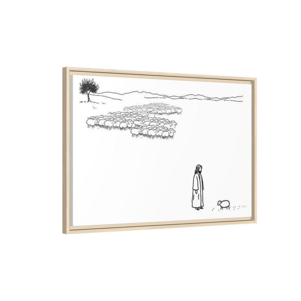 Framed Matte Canvas Print — Minimal The Good Shepherd & Flock Line Art