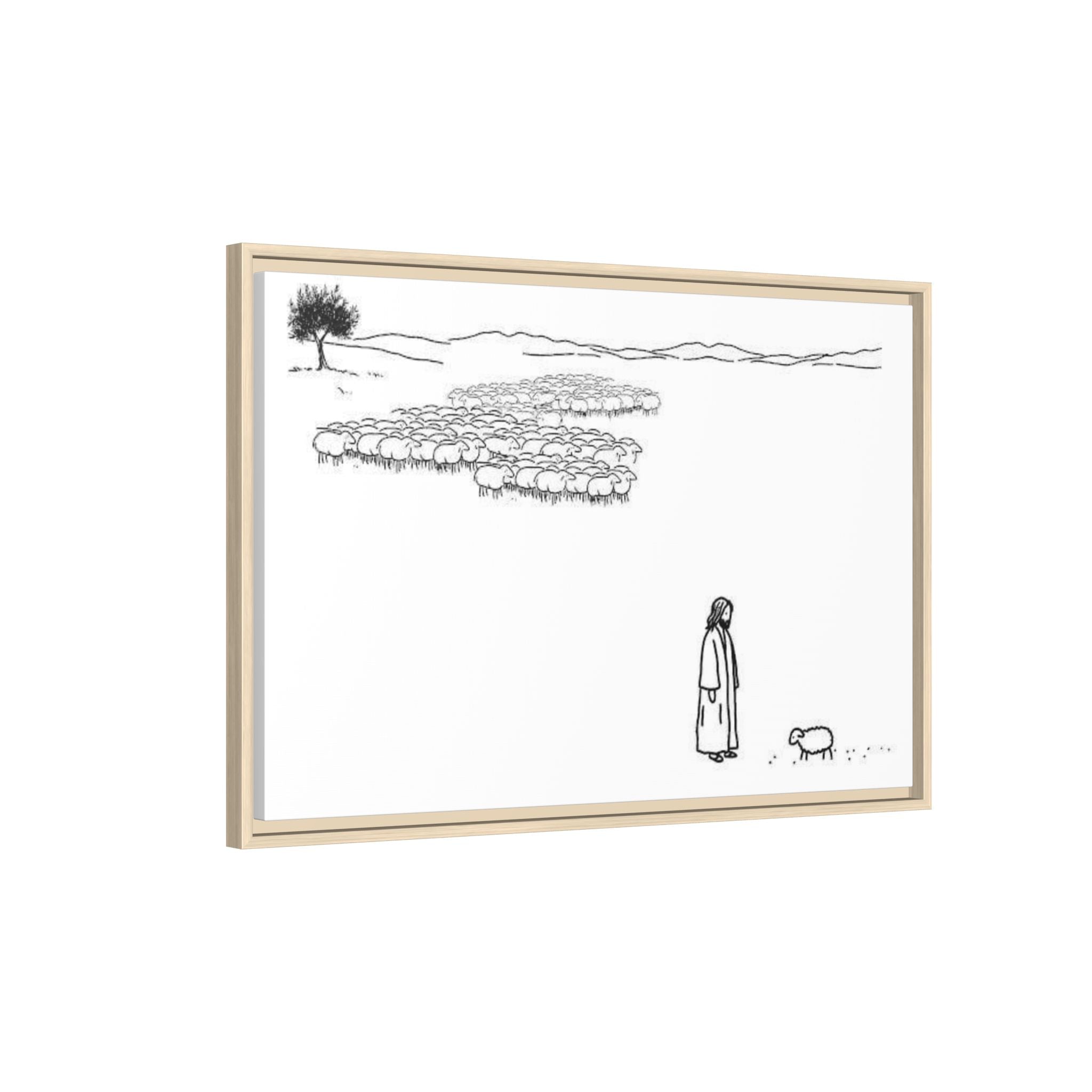 Framed Matte Canvas Print — Minimal The Good Shepherd & Flock Line Art