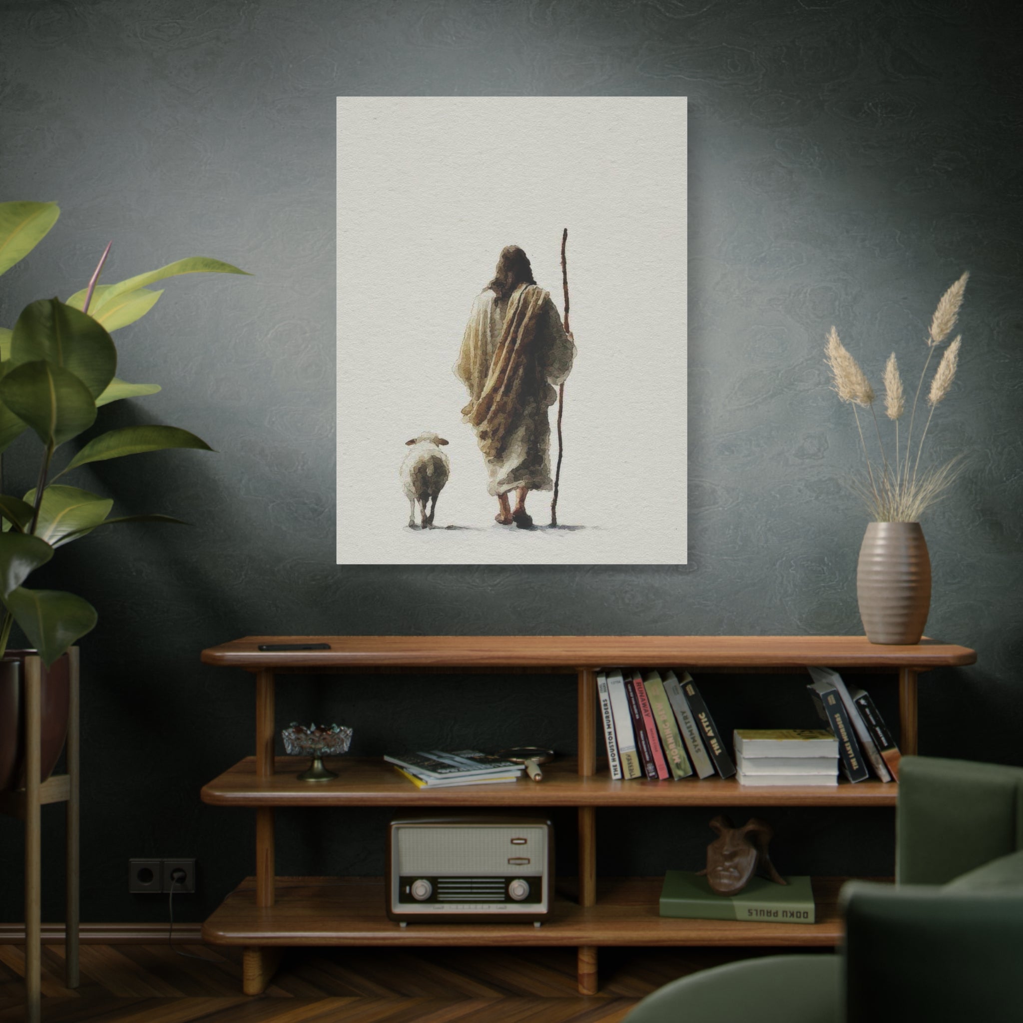 Christian Shepherd Canvas Print – Jesus With Lamb Matte Stretched Wall Art