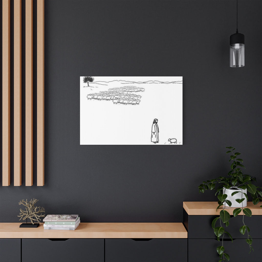 Jesus With One Lost Sheep Satin Canvas Wall Art