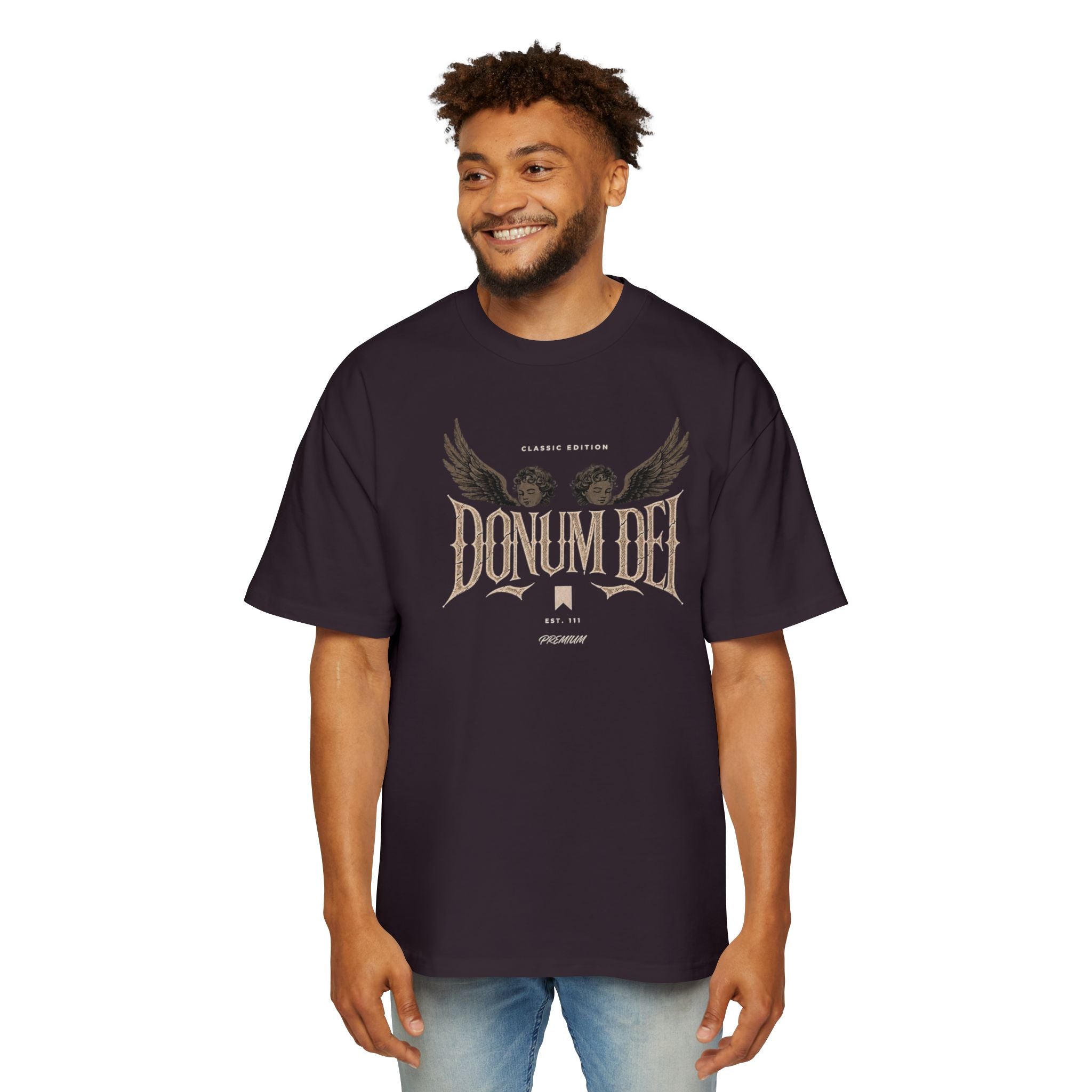 Donum Dei Graphic Tee — Angel Wings Men's Oversized T-Shirt