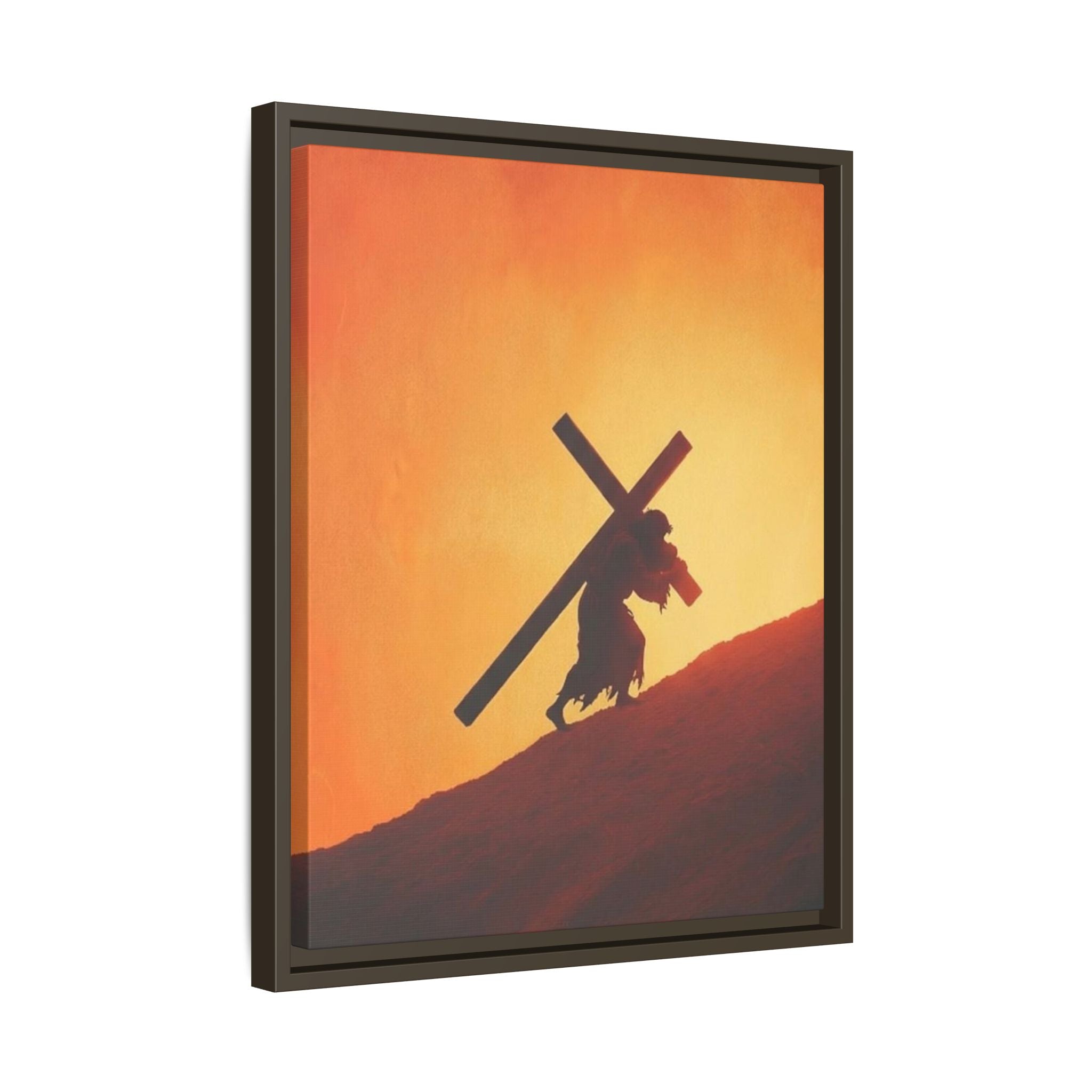 Jesus Christ Carrying Cross Framed Canvas — 'The World On His Shoulder' Sunset Art