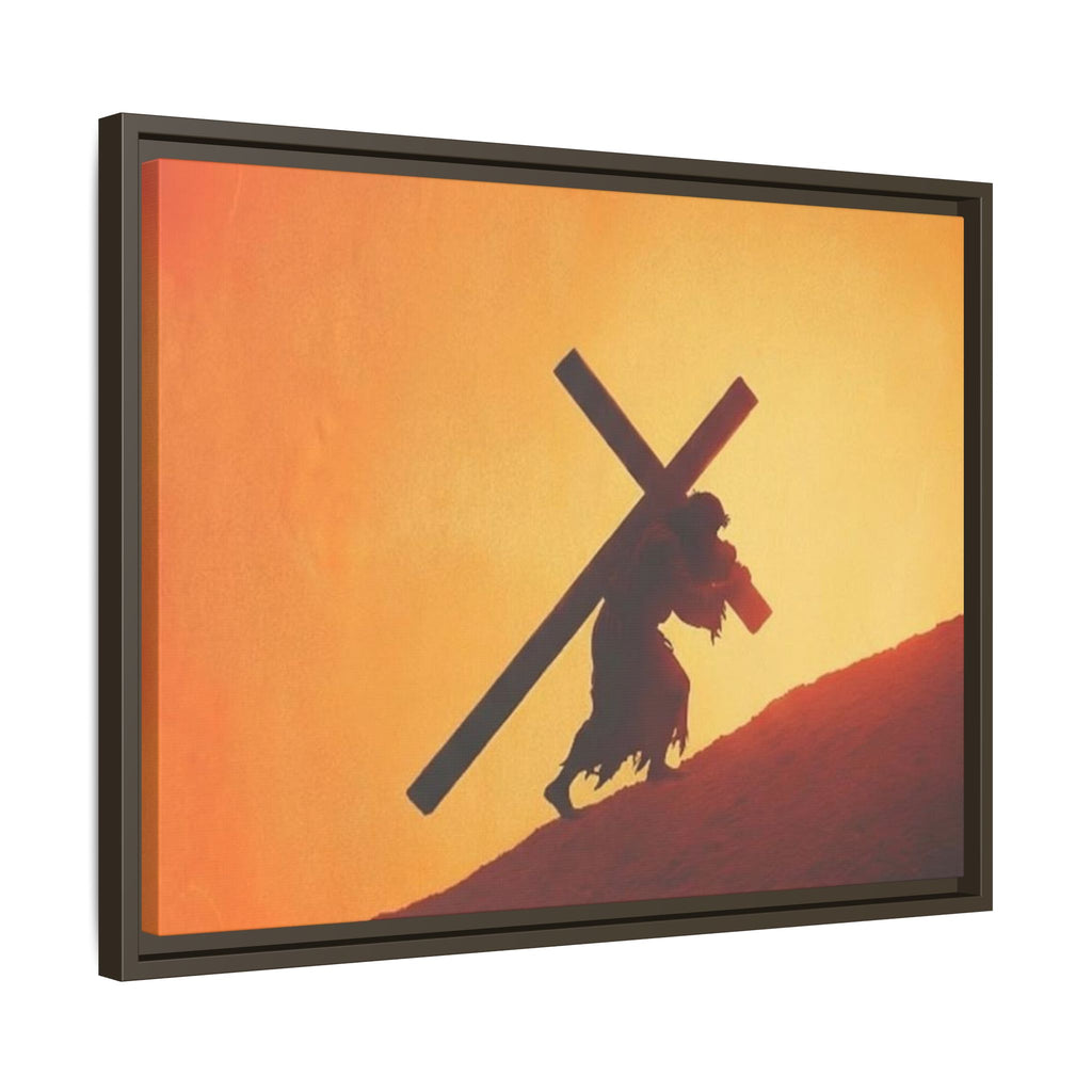 Jesus Christ Carrying Cross Framed Canvas — 'The World On His Shoulder' Sunset Art
