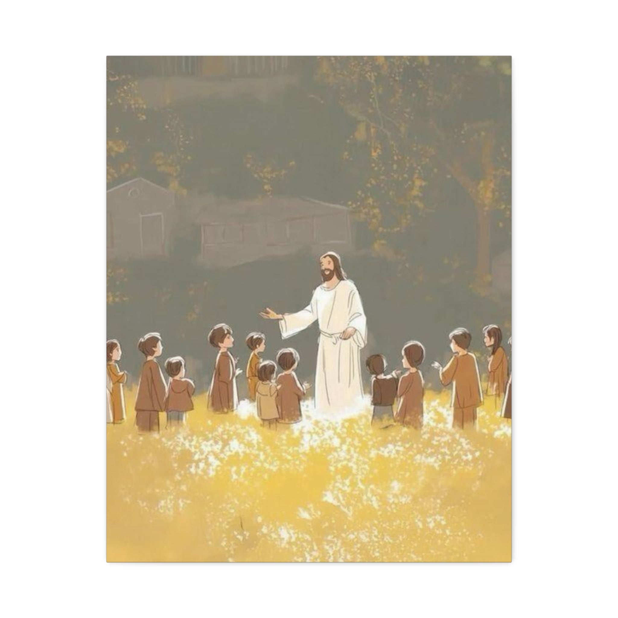 Jesus Teaching Children Stretched Canvas Wall Art — Inspirational Religious Home Decor