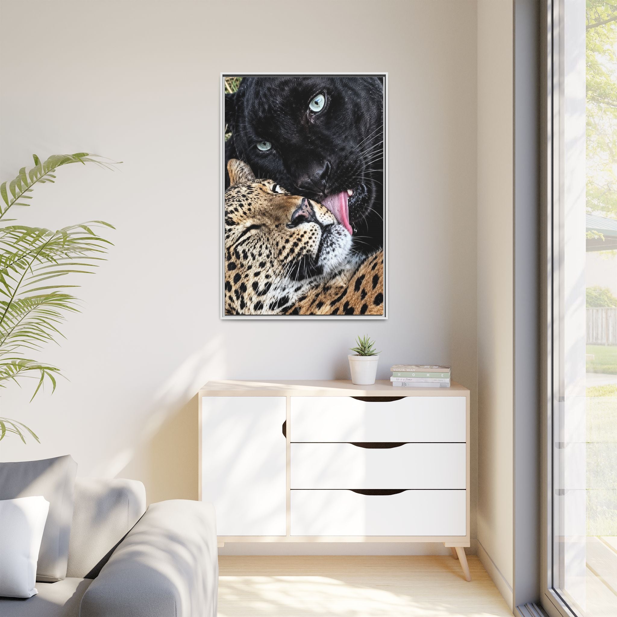 Big Cat Portrait Matte Canvas Framed — 'Perfect' Love-Themed Multi-Color Wall Art