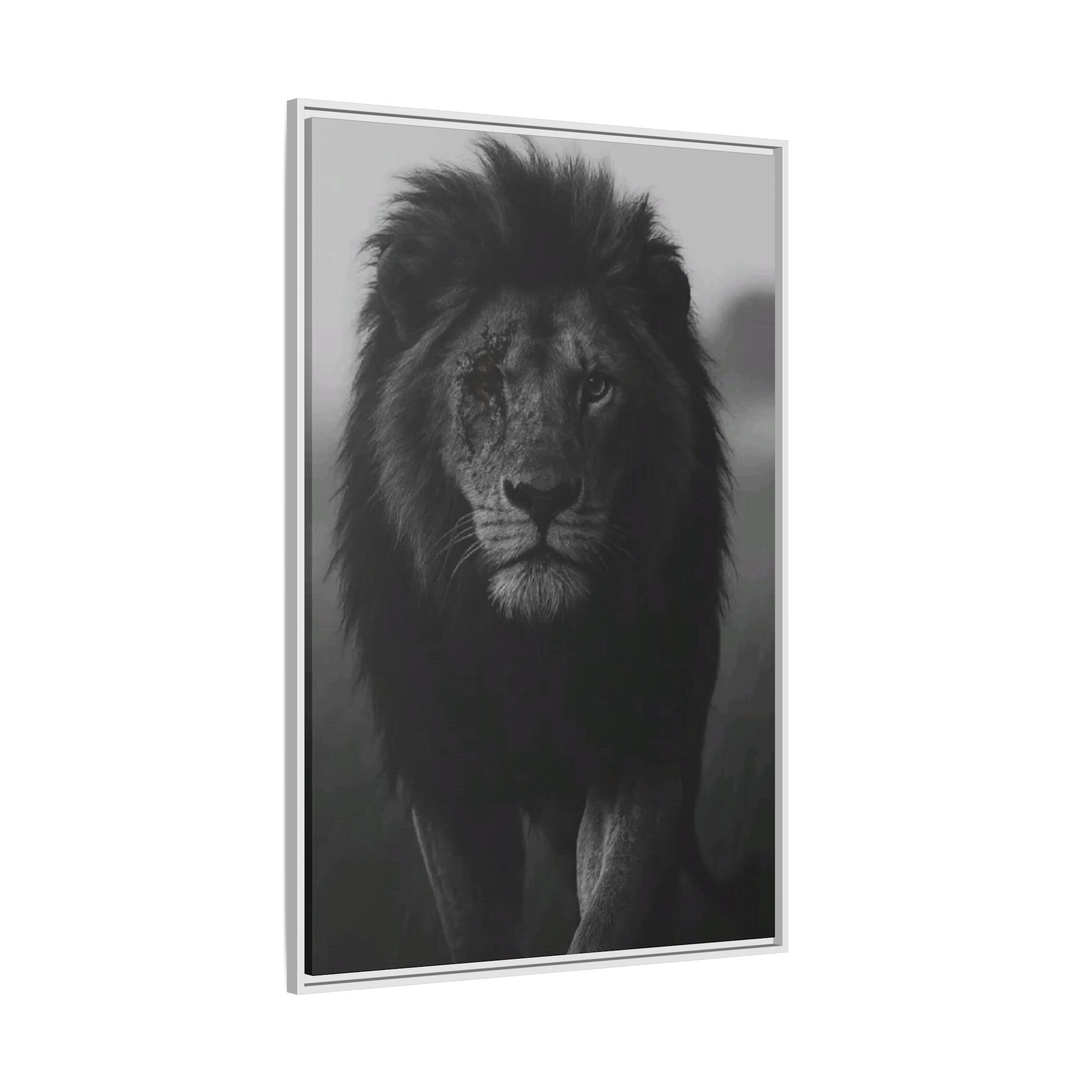 Framed Matte Canvas Lion Wall Art – Black & White Majestic Lion Print