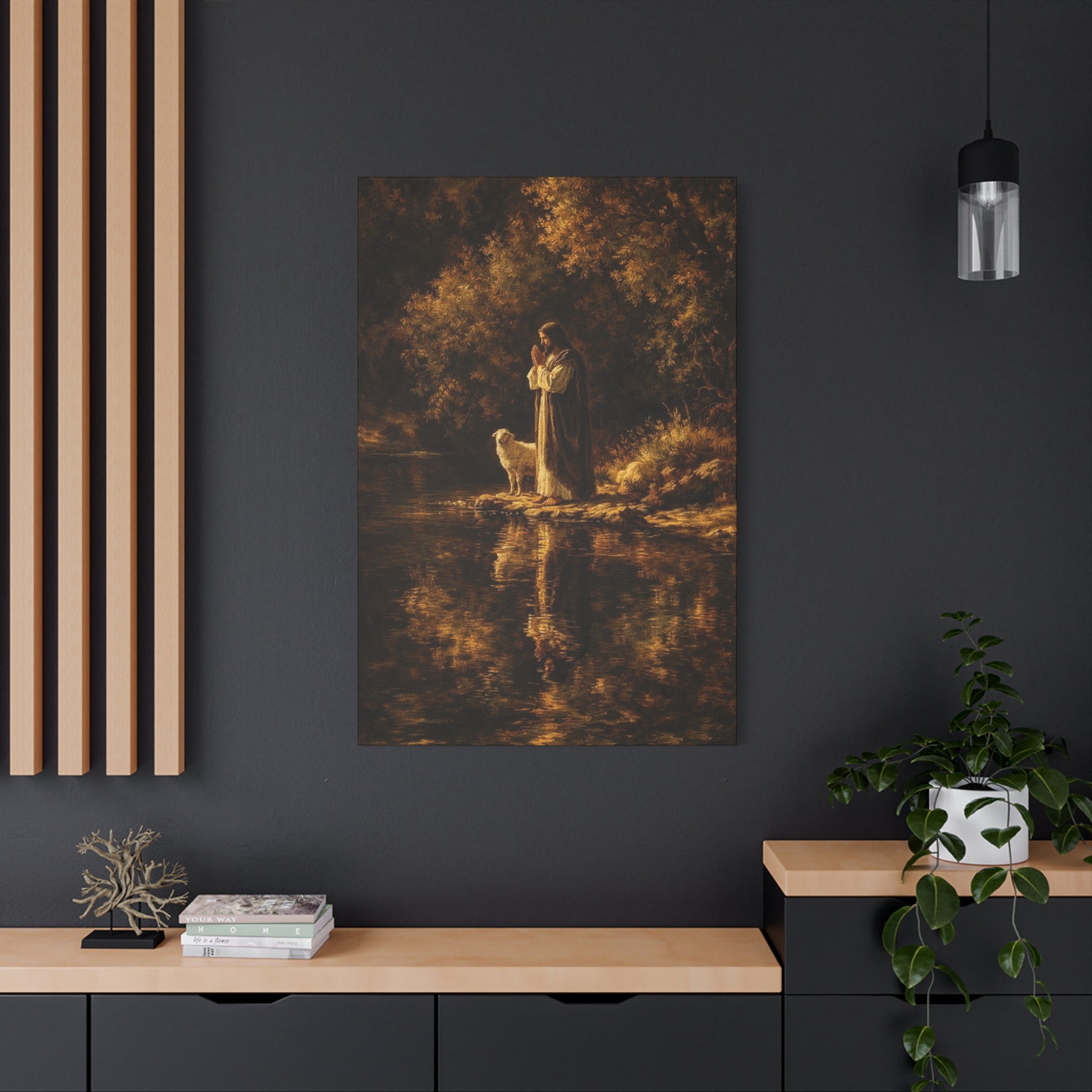 Jesus with Lamb Matte Canvas Wall Art – Peaceful Christian Religious Decor