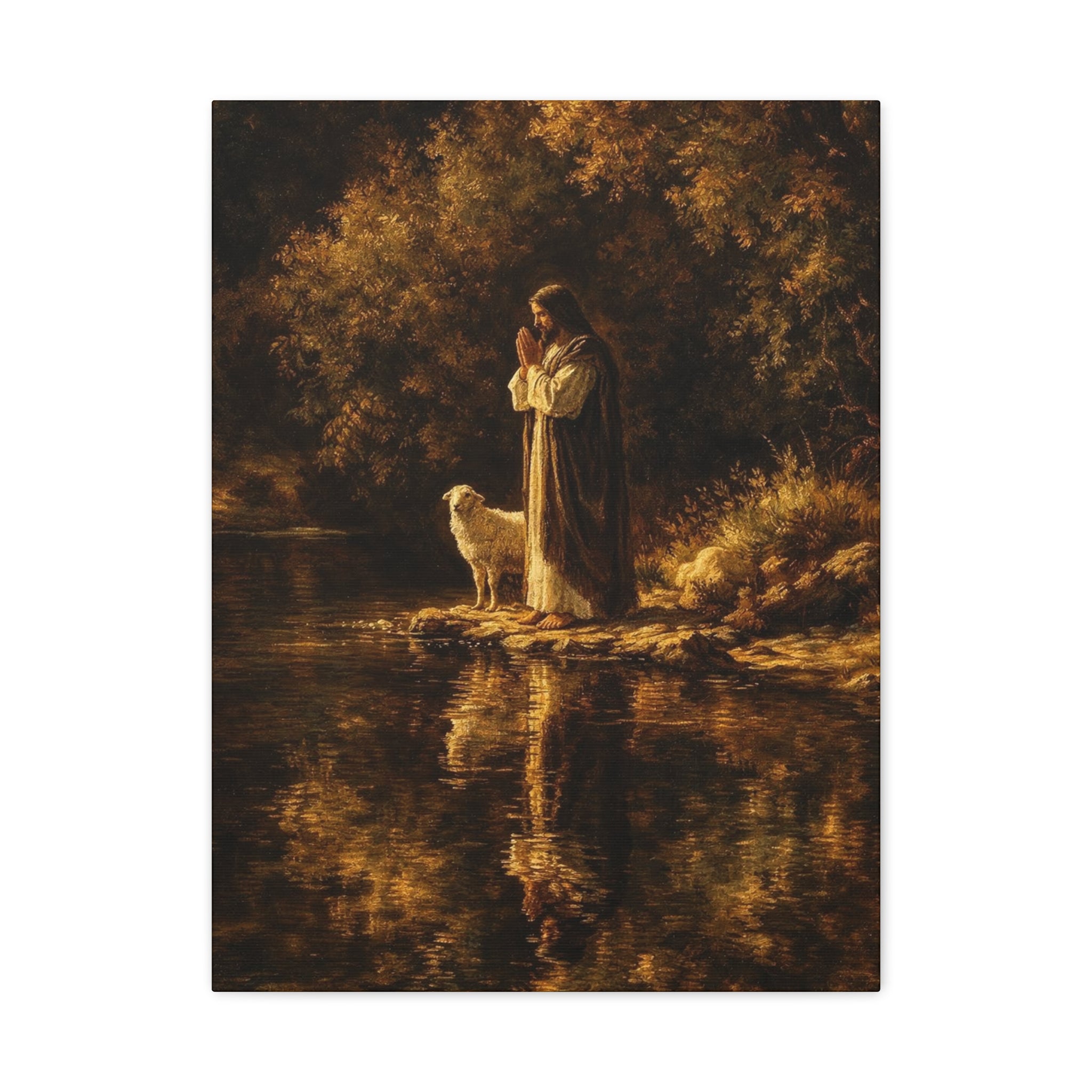 Jesus with Lamb Matte Canvas Wall Art – Peaceful Christian Religious Decor