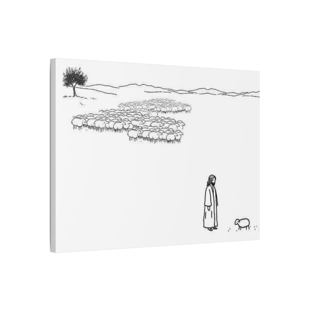Jesus With One Lost Sheep Satin Canvas Wall Art