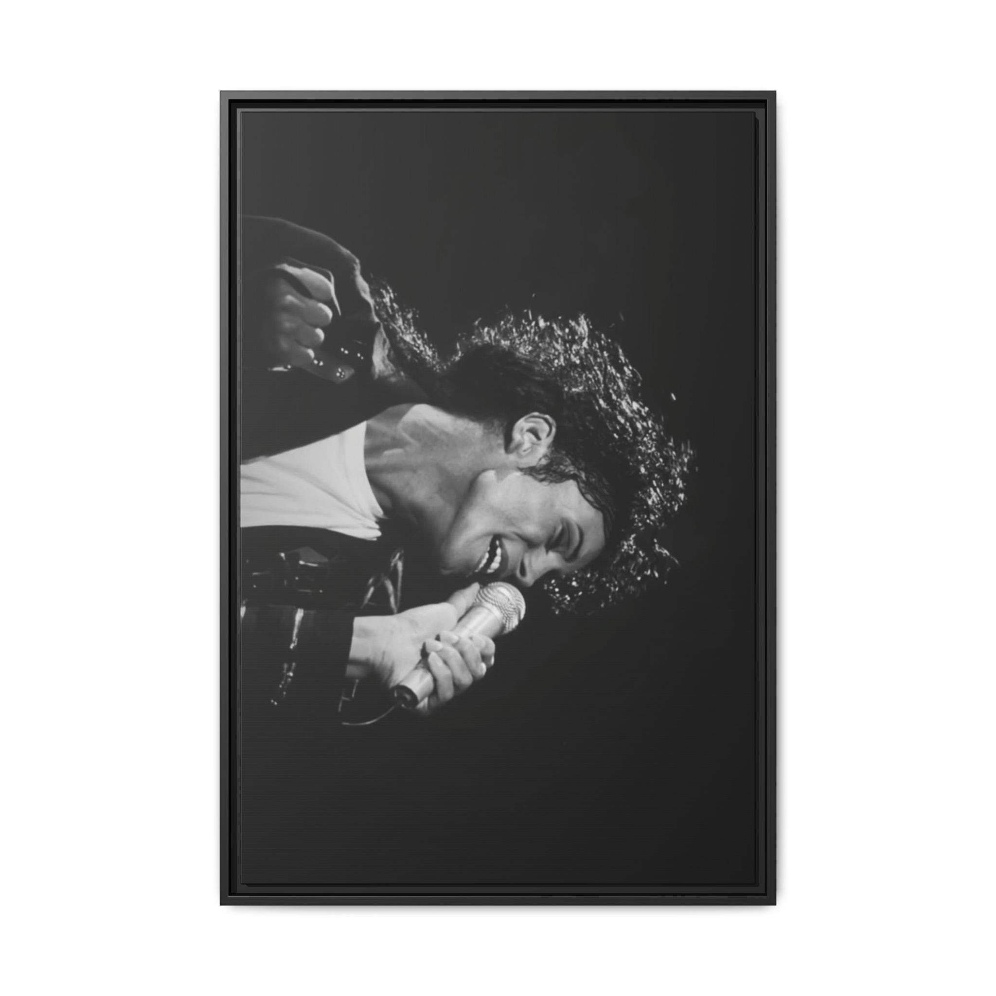 Black & White Rock Singer Matte Canvas Print (Framed)