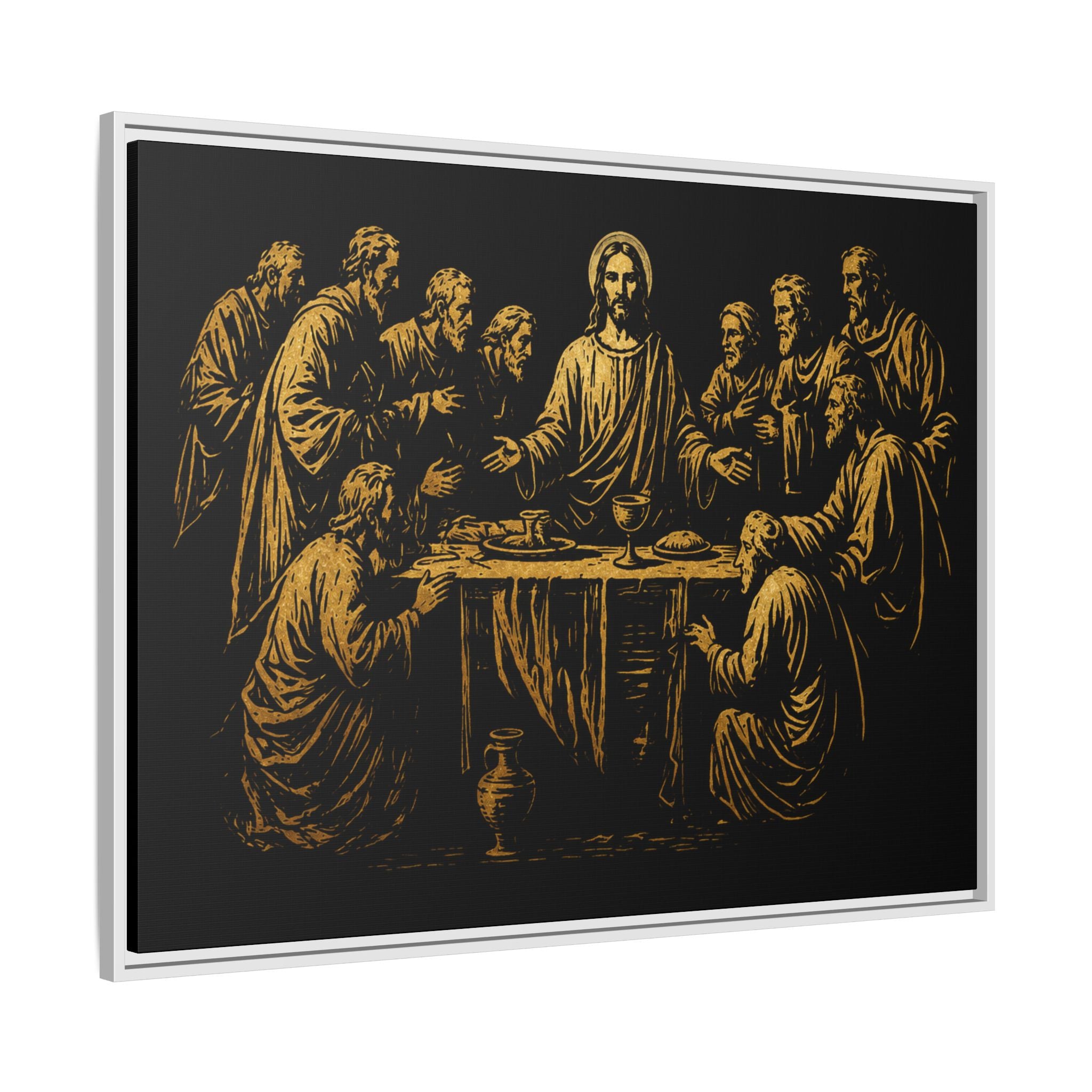 Framed Matte Canvas - The Last Supper Gold Illustration