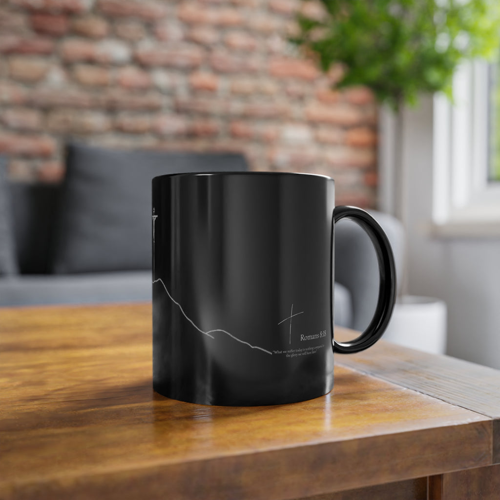 Religious Cross Coffee Mug — Minimalist Crucifix 11oz Black Ceramic