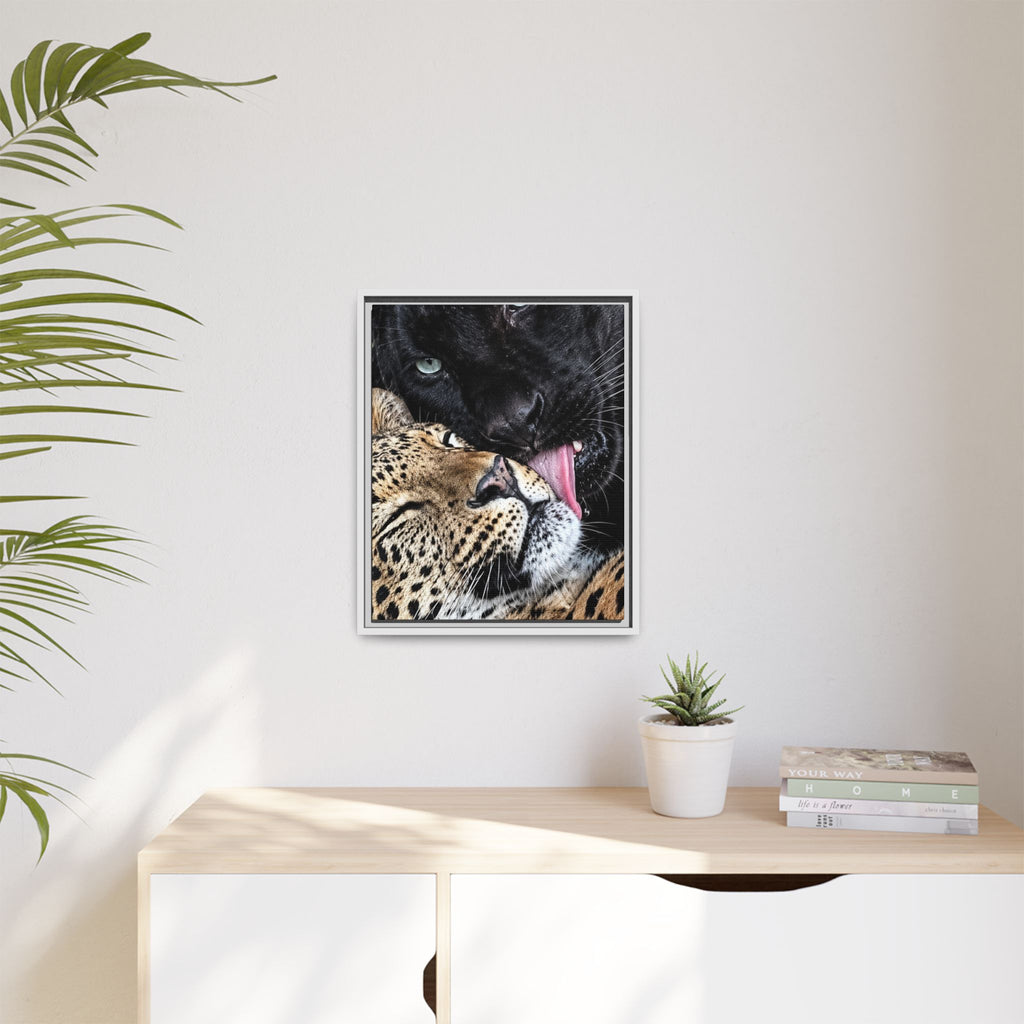 Big Cat Portrait Matte Canvas Framed — 'Perfect' Love-Themed Multi-Color Wall Art