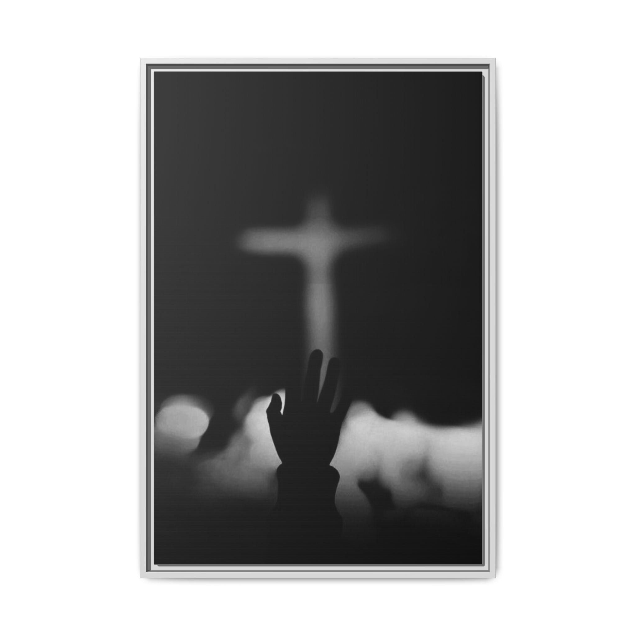 Framed Matte Canvas - Worship Silhouette Cross Wall Art