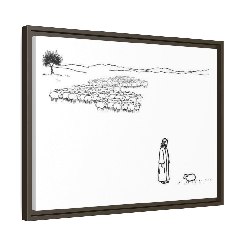 Framed Matte Canvas Print — Minimal The Good Shepherd & Flock Line Art