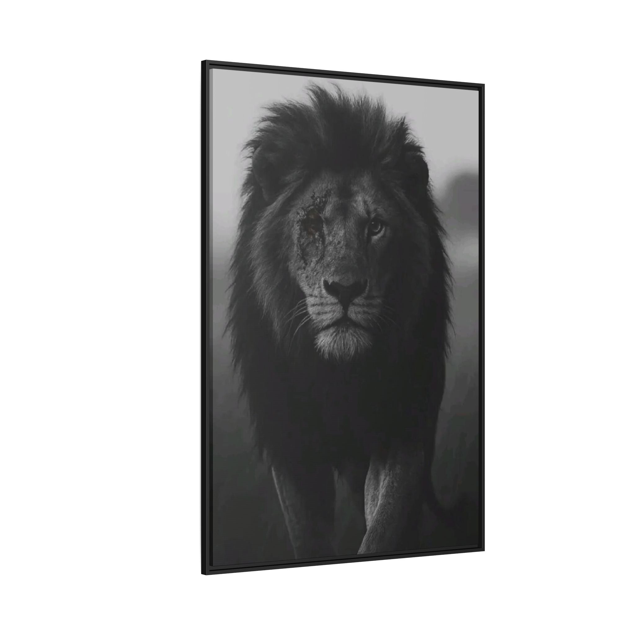 Framed Matte Canvas Lion Wall Art – Black & White Majestic Lion Print
