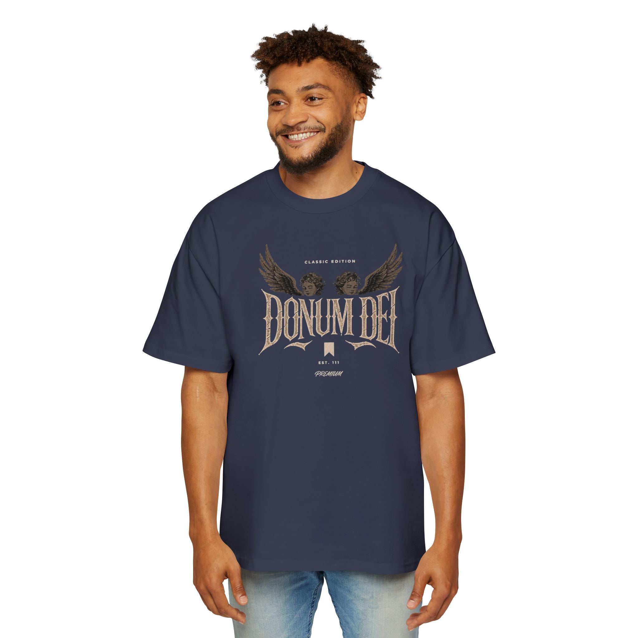 Donum Dei Graphic Tee — Angel Wings Men's Oversized T-Shirt