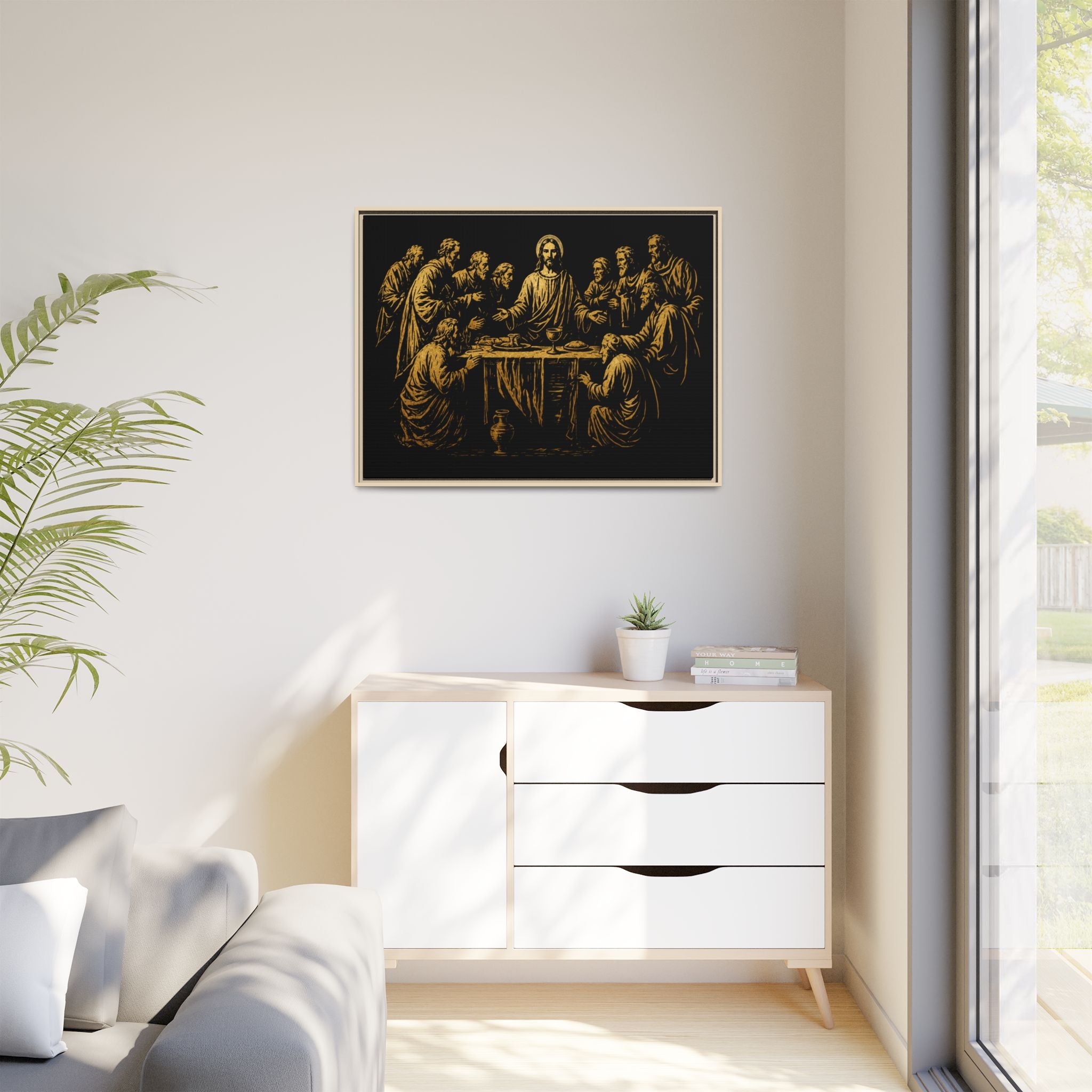Framed Matte Canvas - The Last Supper Gold Illustration