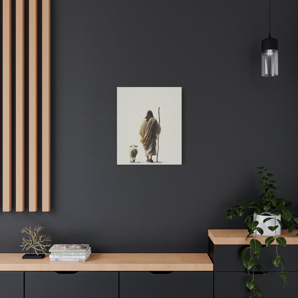 Christian Shepherd Canvas Print – Jesus With Lamb Matte Stretched Wall Art