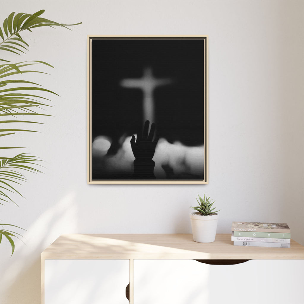 Framed Matte Canvas - Worship Silhouette Cross Wall Art