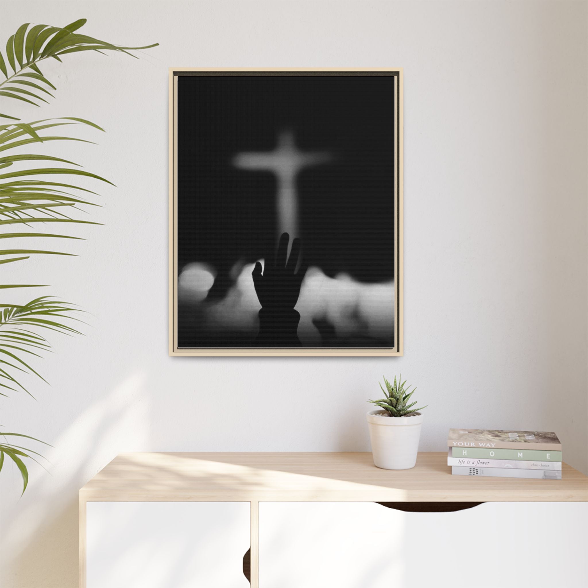 Framed Matte Canvas - Worship Silhouette Cross Wall Art