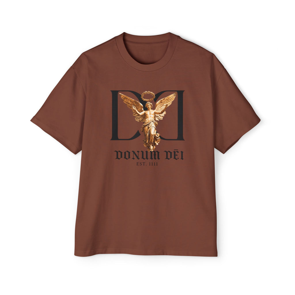 Donum Dei Angel Graphic Tee — Vintage Roman Lettering Men’s Oversized T‑Shirt