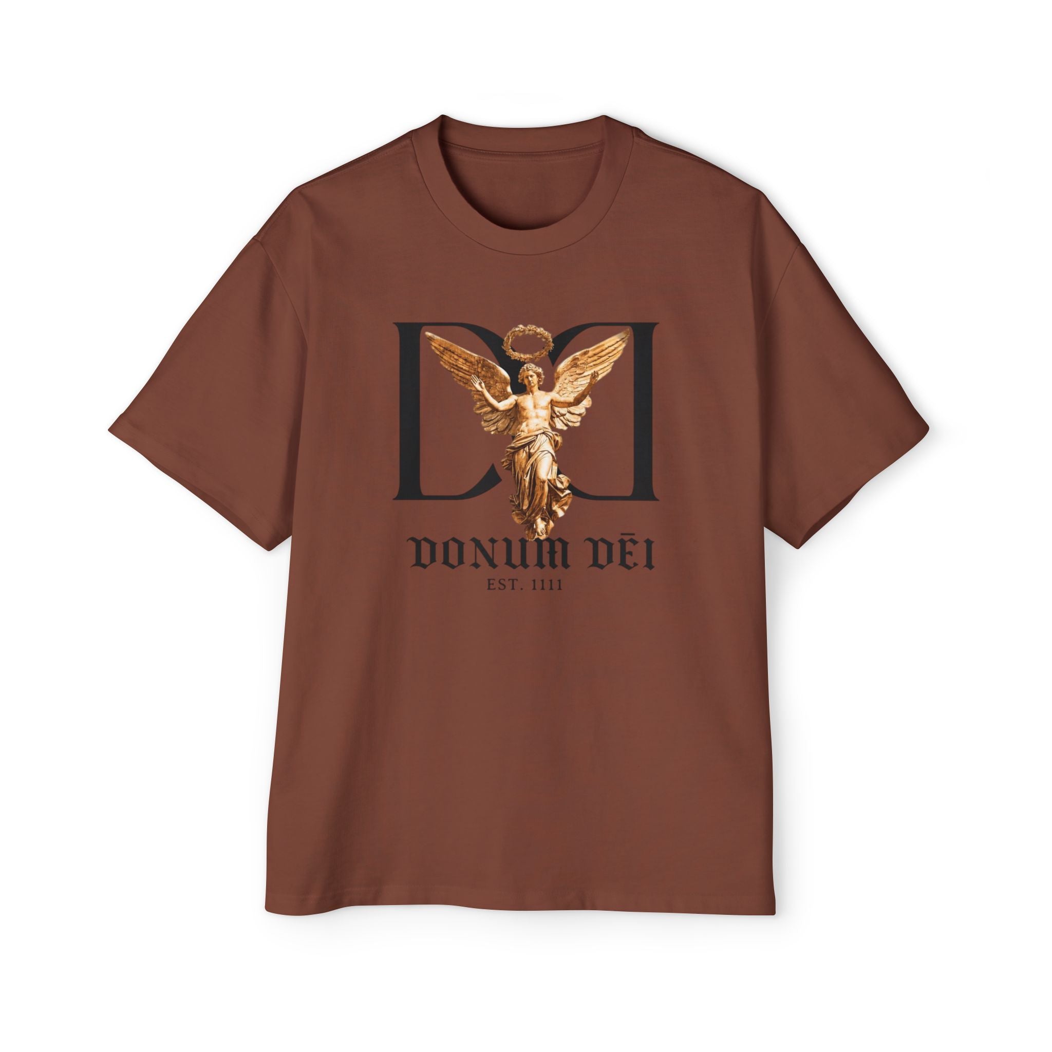 Donum Dei Angel Graphic Tee — Vintage Roman Lettering Men’s Oversized T‑Shirt