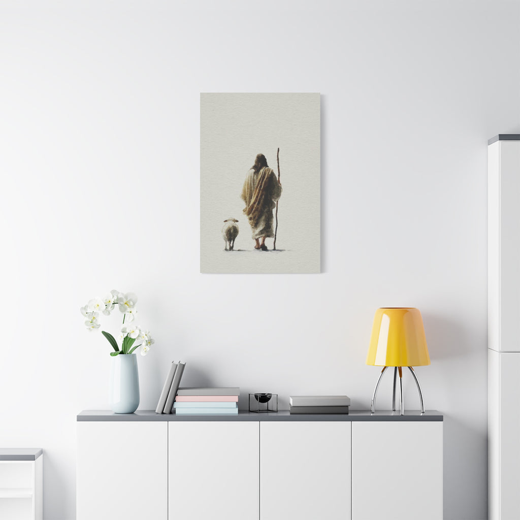 Christian Shepherd Canvas Print – Jesus With Lamb Matte Stretched Wall Art