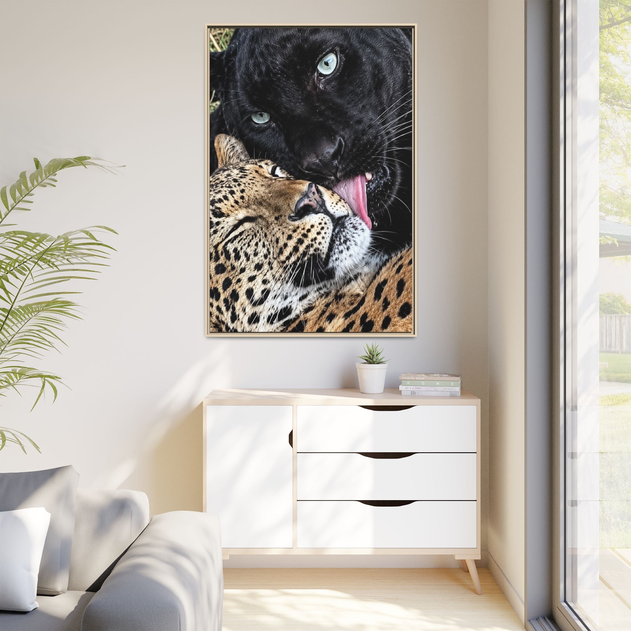 Big Cat Portrait Matte Canvas Framed — 'Perfect' Love-Themed Multi-Color Wall Art