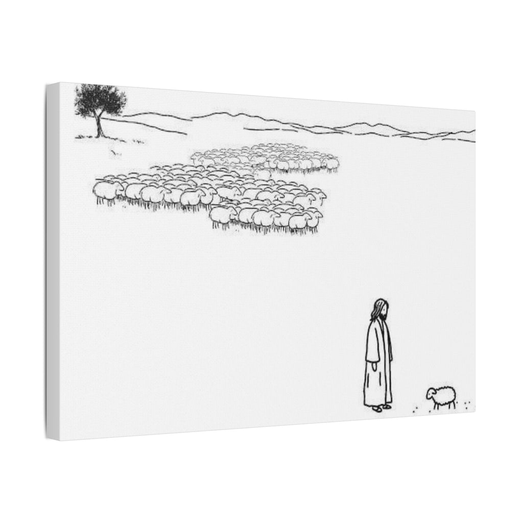 Jesus With One Lost Sheep Satin Canvas Wall Art