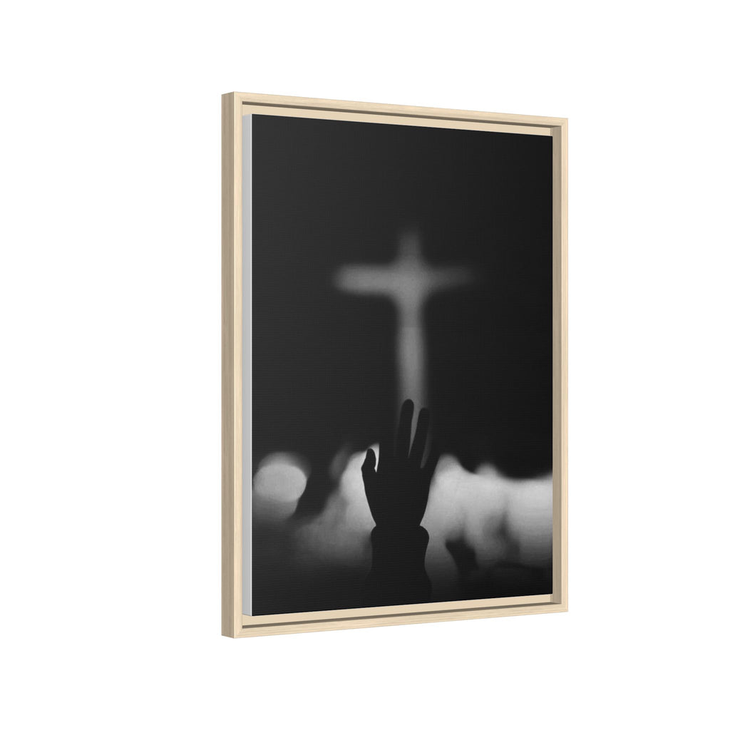 Framed Matte Canvas - Worship Silhouette Cross Wall Art