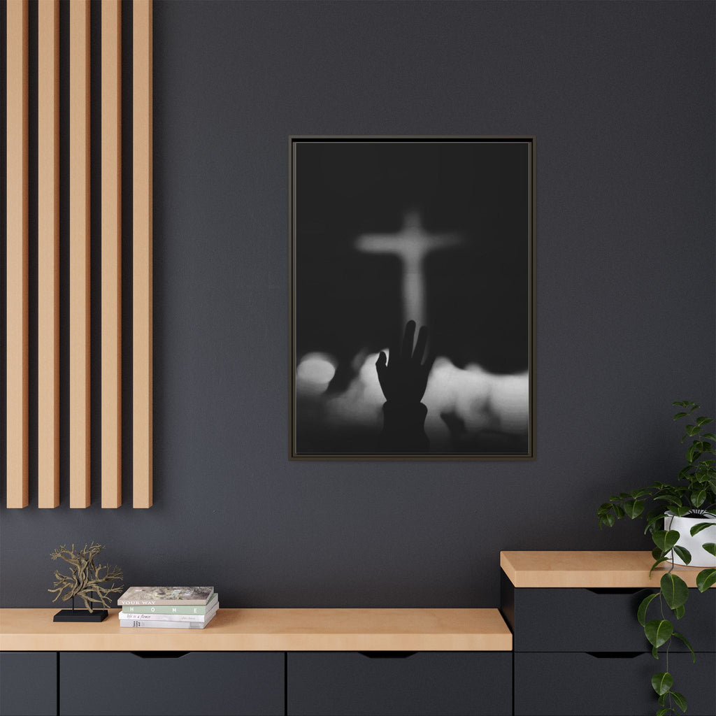 Framed Matte Canvas - Worship Silhouette Cross Wall Art