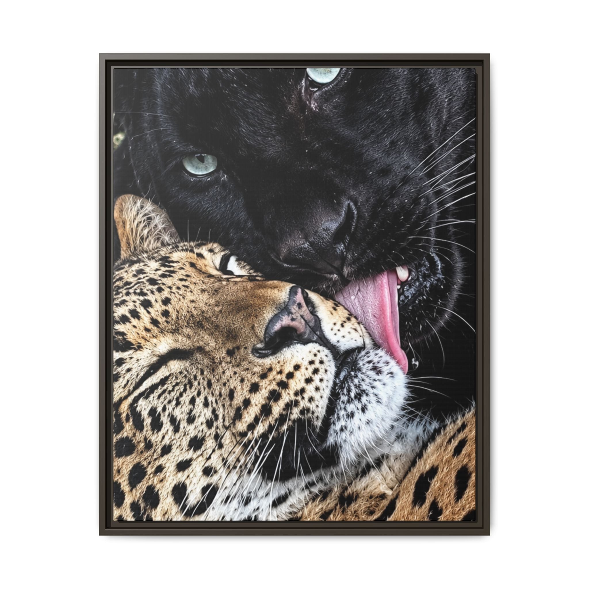 Big Cat Portrait Matte Canvas Framed — 'Perfect' Love-Themed Multi-Color Wall Art